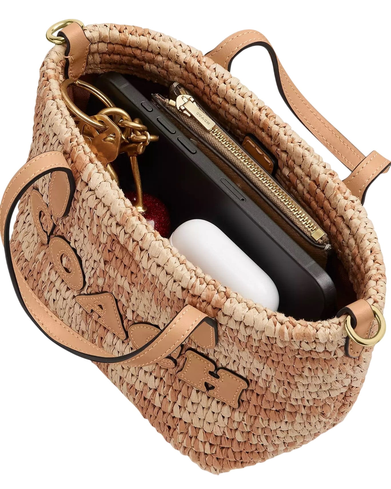 Túi Coach City Mini Tote Bag With Gingham Print straw Tan CEU31 8