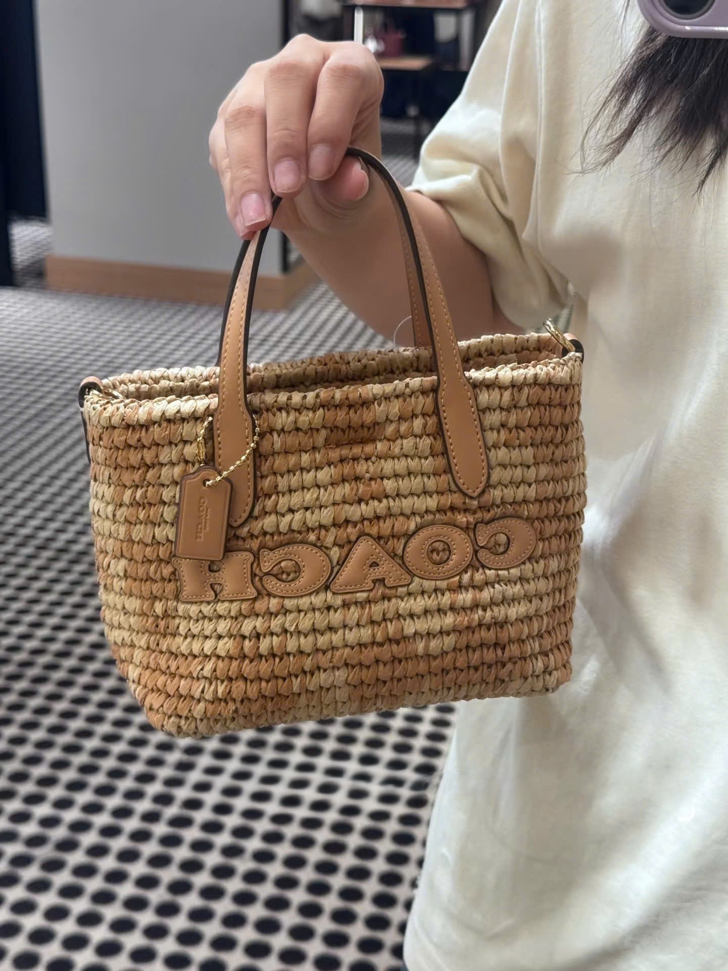 Túi Coach City Mini Tote Bag With Gingham Print straw Tan CEU31 10