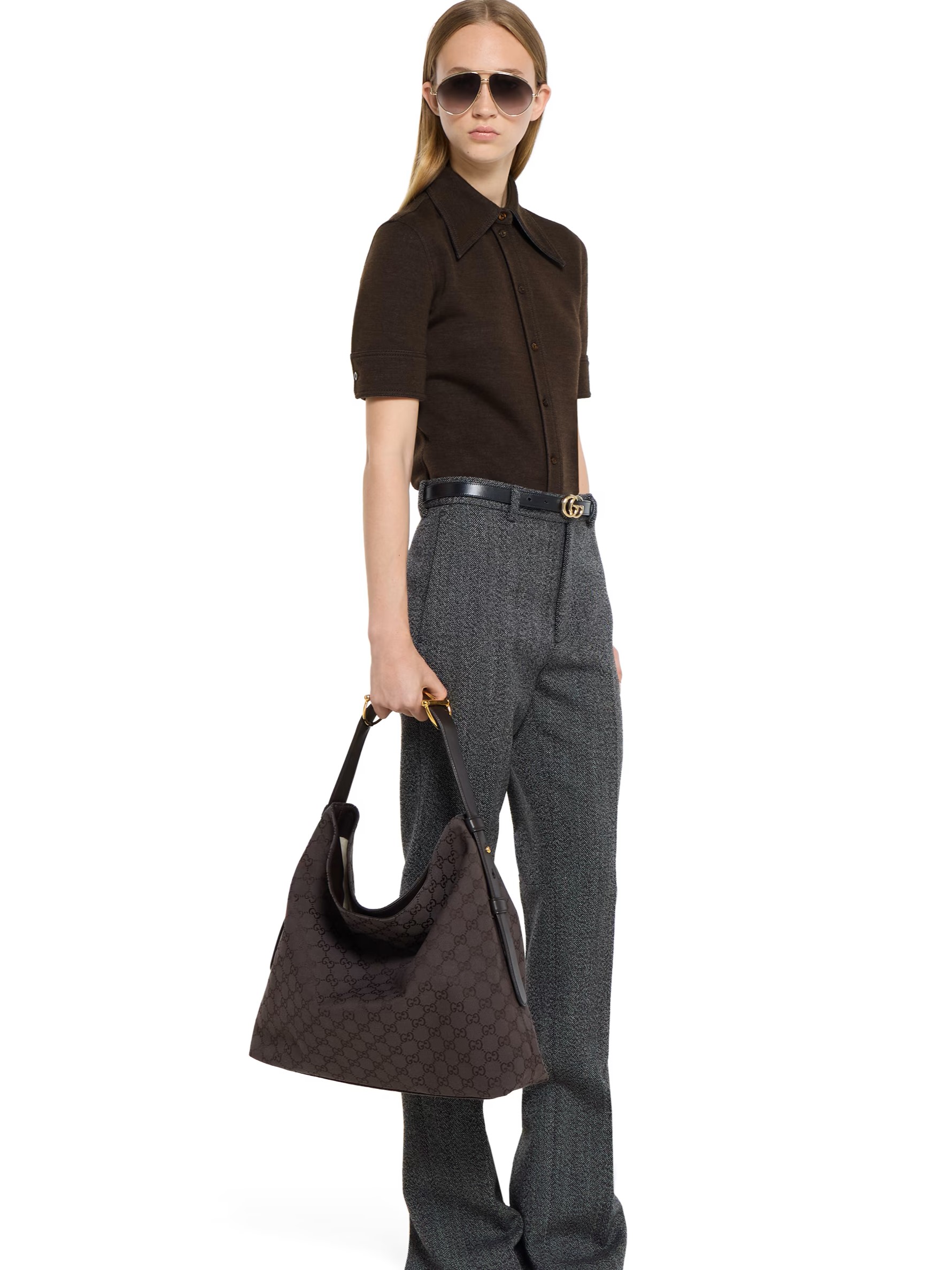Túi Gucci Beatrix Large Tote Bag Brown and Dark Brown GG Canvas 10