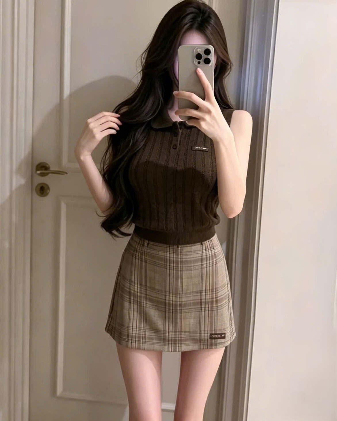 Set nâu áo sát nách váy ngắn Miu Miu 4