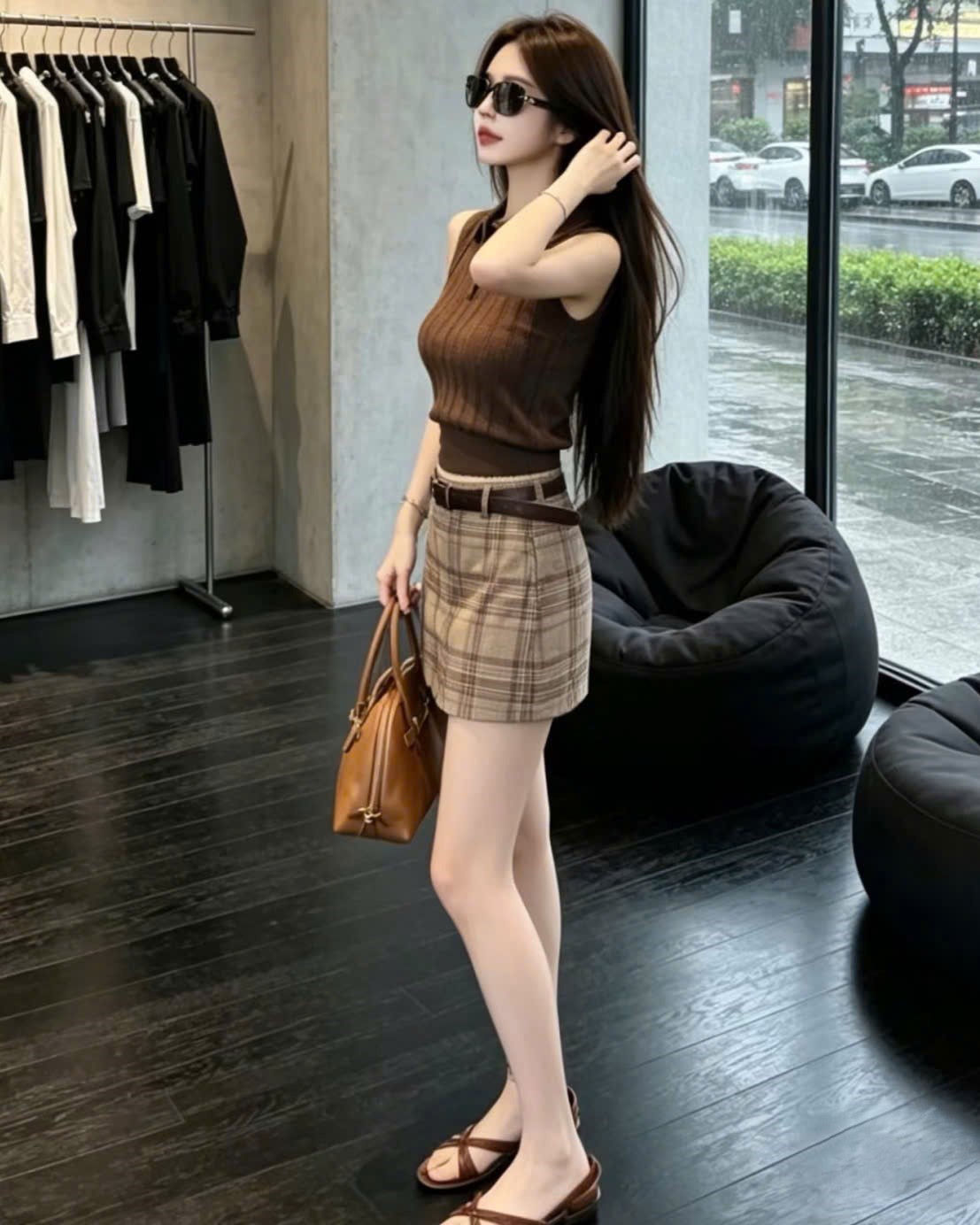 Set nâu áo sát nách váy ngắn Miu Miu 5