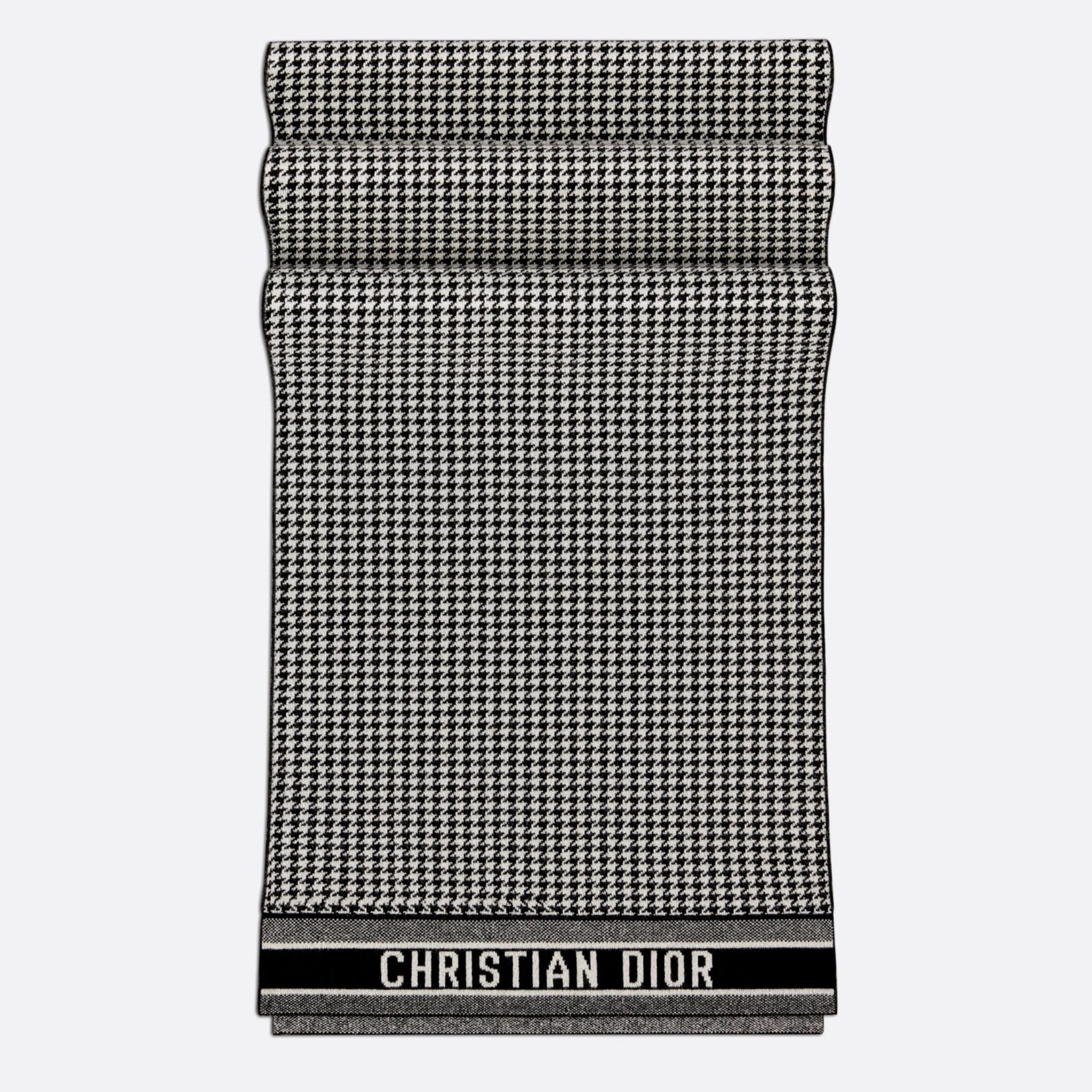 KHĂN DIOR 30 MONTAIGNE SCARF BLACK AND WHITE BLENDED CASHMERE KNIT 3