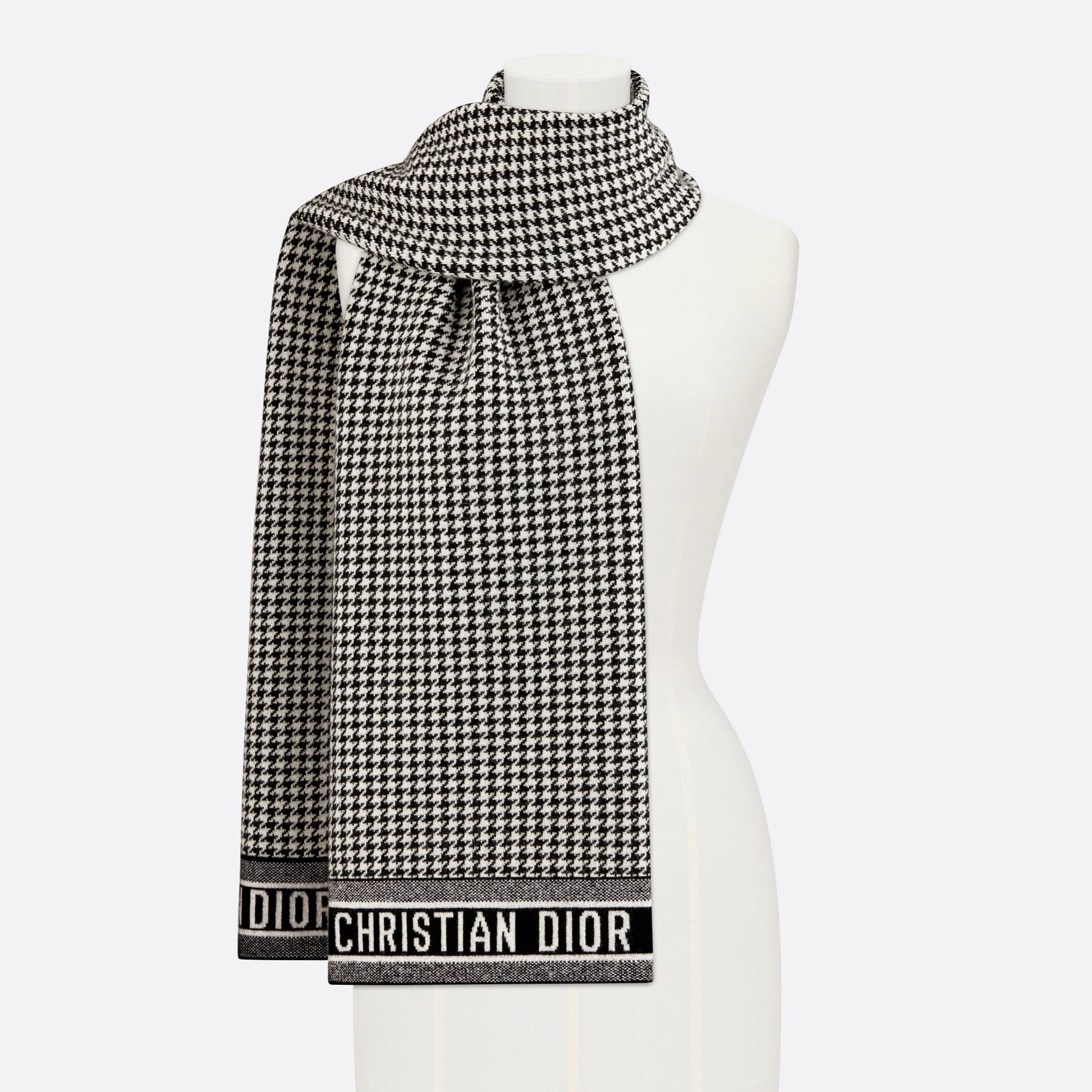 KHĂN DIOR 30 MONTAIGNE SCARF BLACK AND WHITE BLENDED CASHMERE KNIT 2