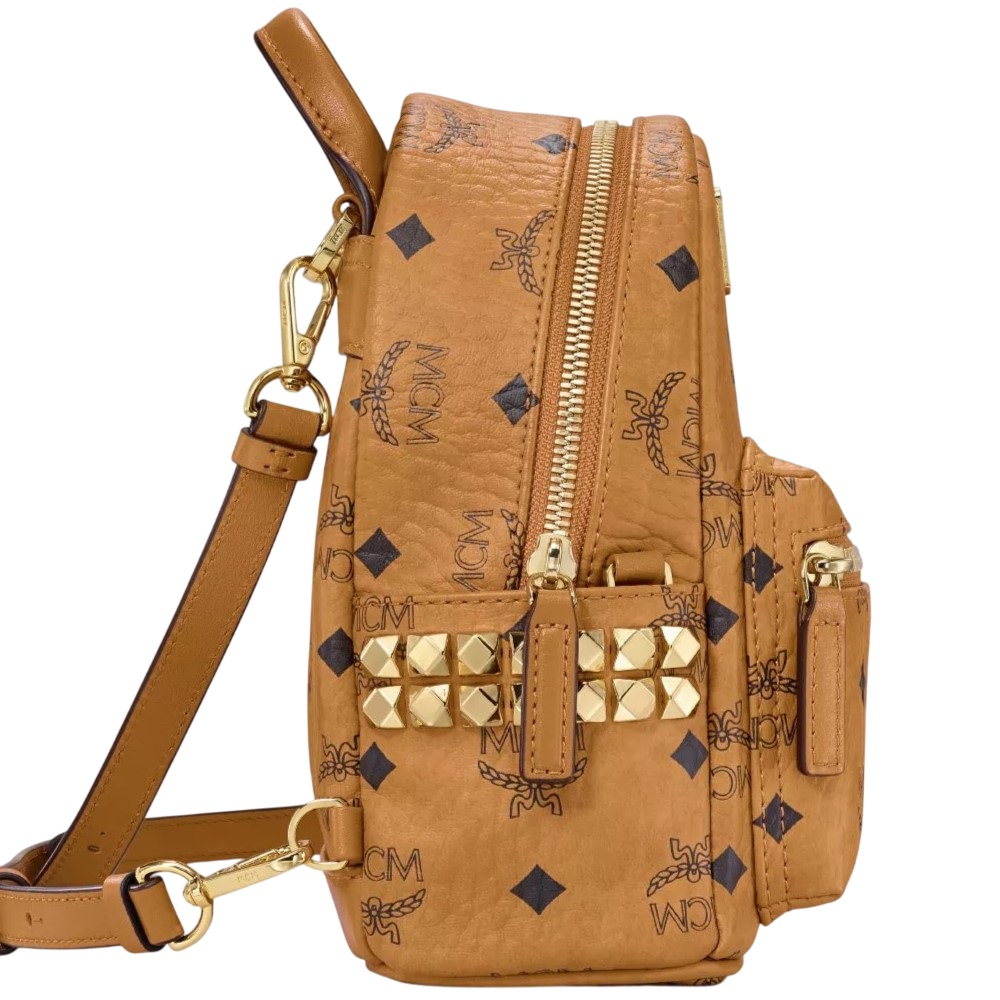 Balo nữ MCM Size 18 X-Mini Stark Bebe Boo Cognac Side Studs Backpack in Visetos 1