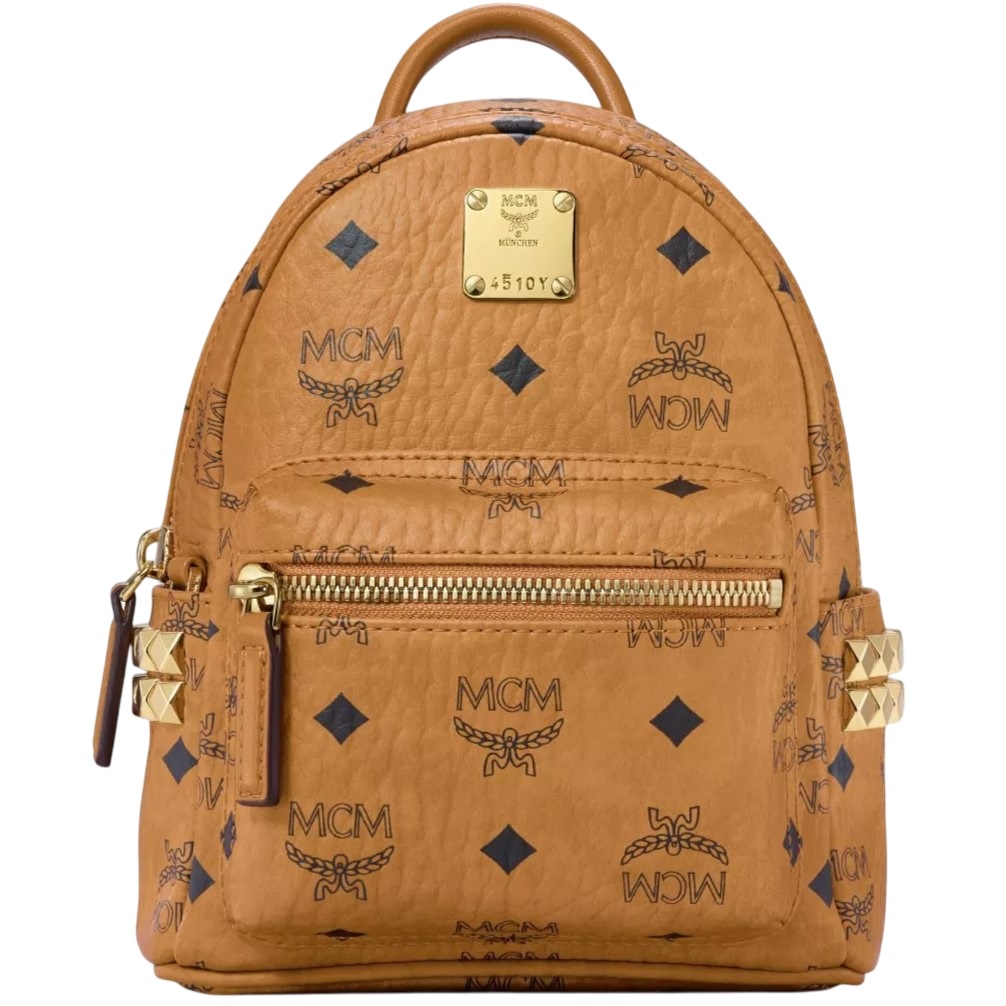 Balo nữ MCM Size 18 X-Mini Stark Bebe Boo Cognac Side Studs Backpack in Visetos 2