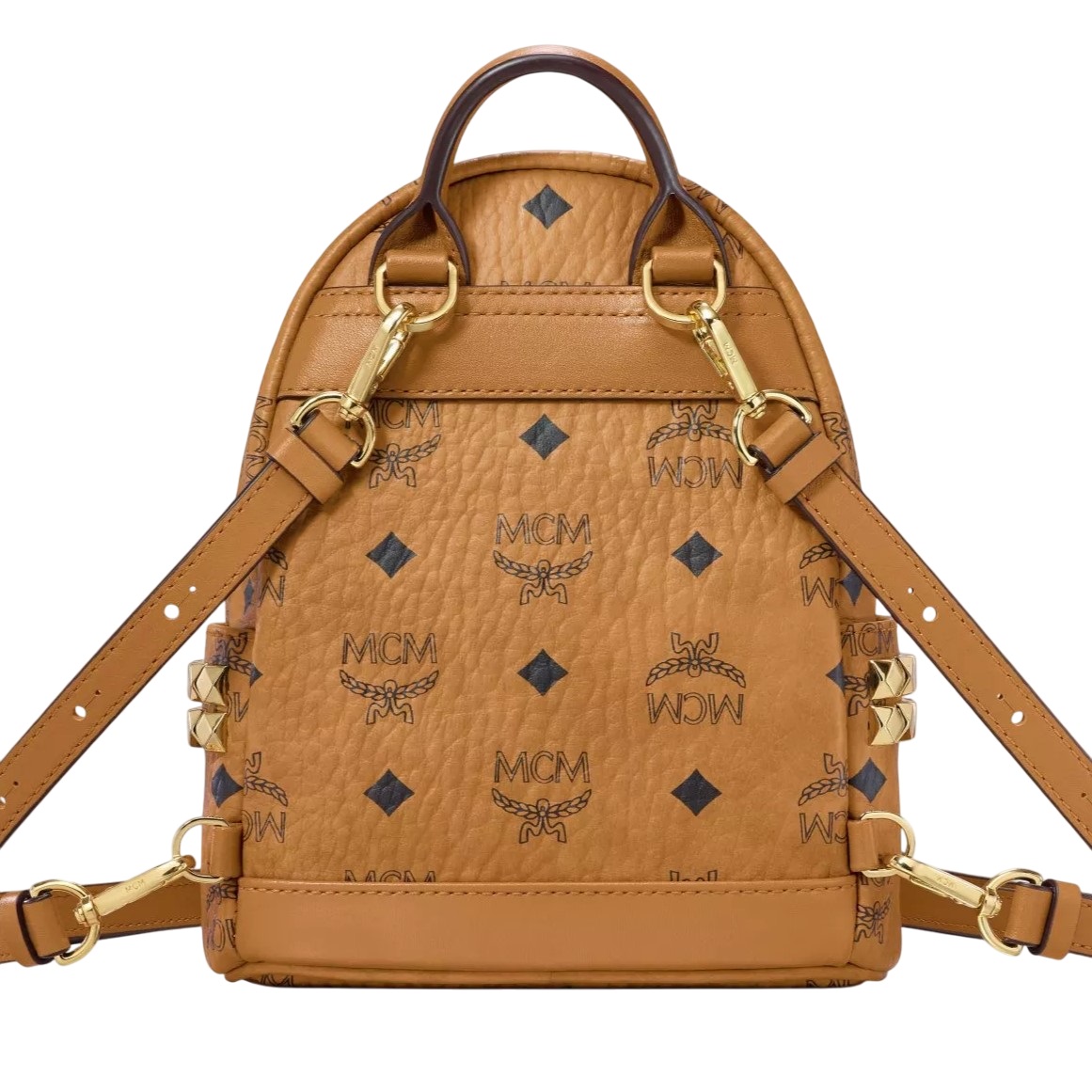 Balo nữ MCM Size 18 X-Mini Stark Bebe Boo Cognac Side Studs Backpack in Visetos 6
