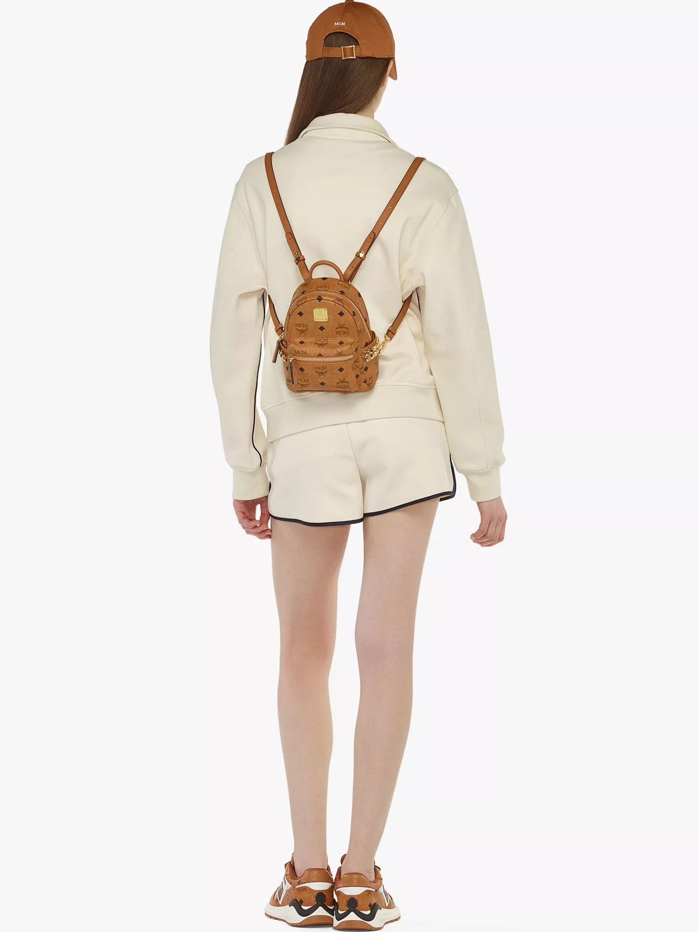 Balo nữ MCM Size 18 X-Mini Stark Bebe Boo Cognac Side Studs Backpack in Visetos 7