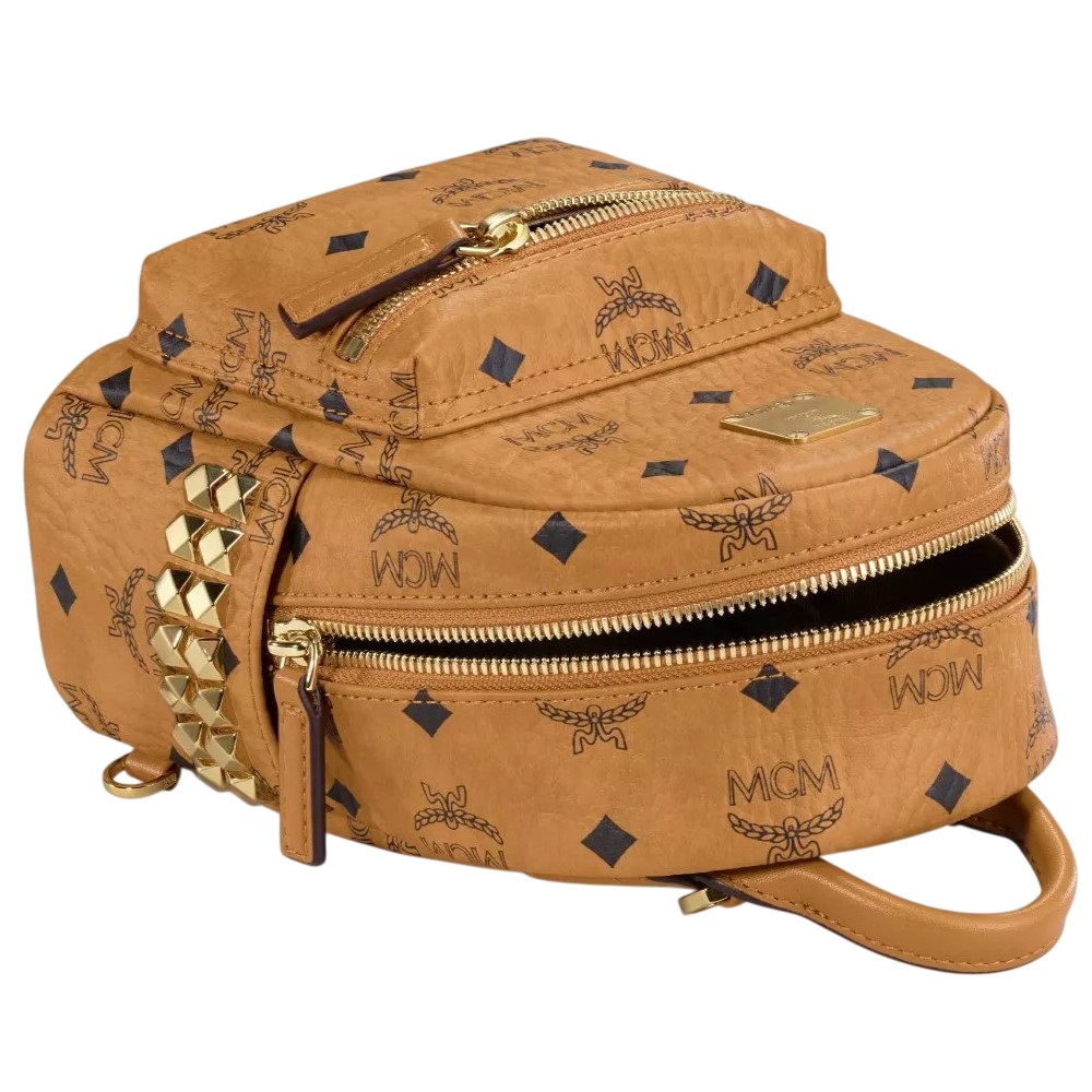 Balo nữ MCM Size 18 X-Mini Stark Bebe Boo Cognac Side Studs Backpack in Visetos 5