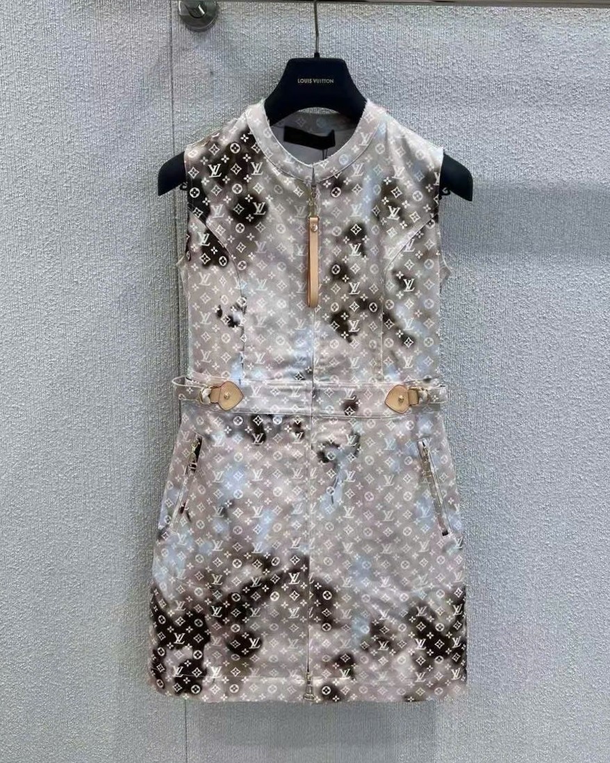 Áo đầm nữ LV sát nách màu loang nâu xám 4