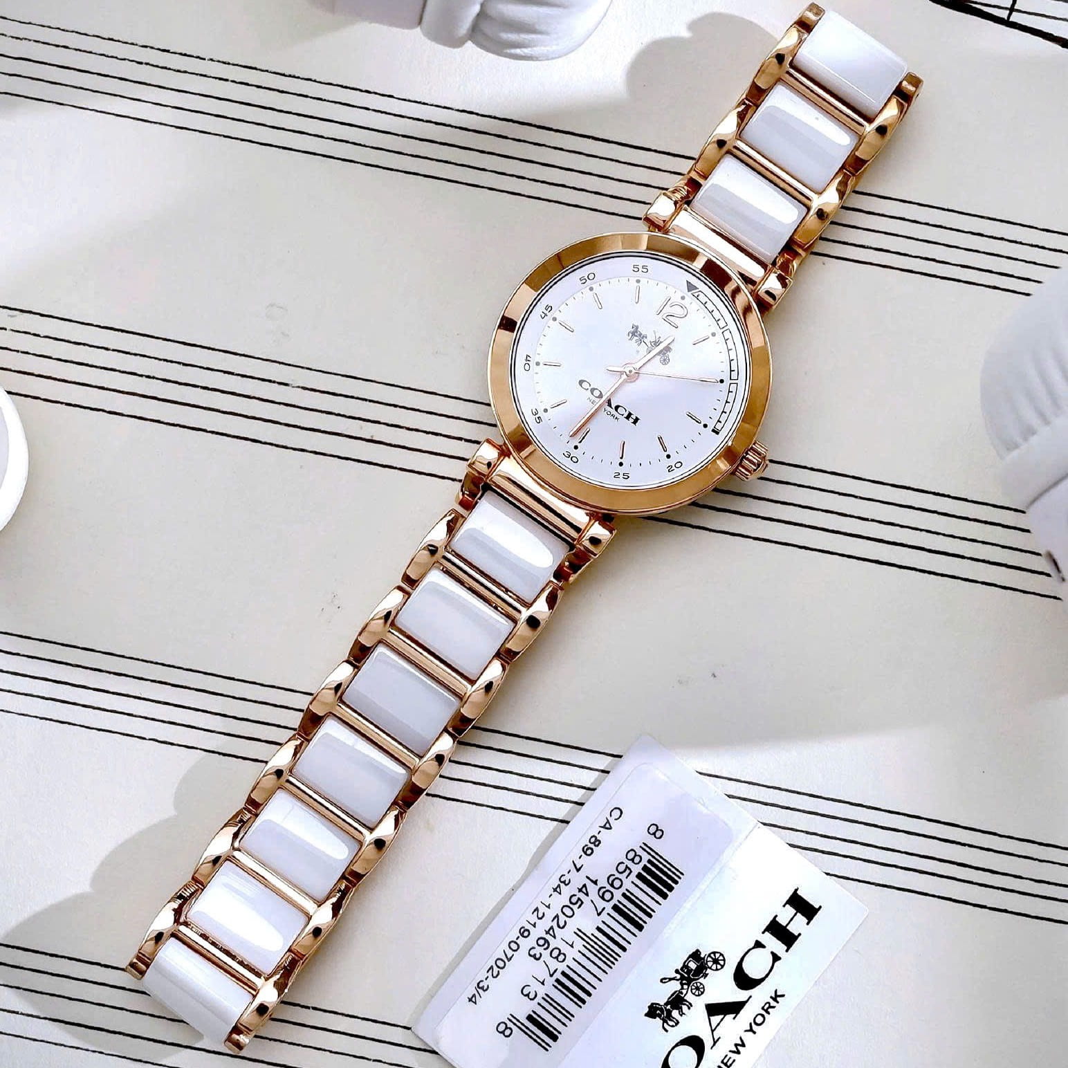 Đồng hồ Coach nữ Rose Gold White Ceramic Ladies Bracelet Watch 14502463 5
