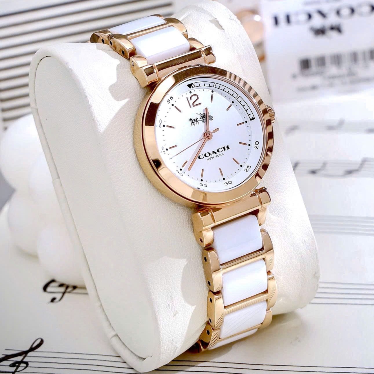 Đồng hồ Coach nữ Rose Gold White Ceramic Ladies Bracelet Watch 14502463 9