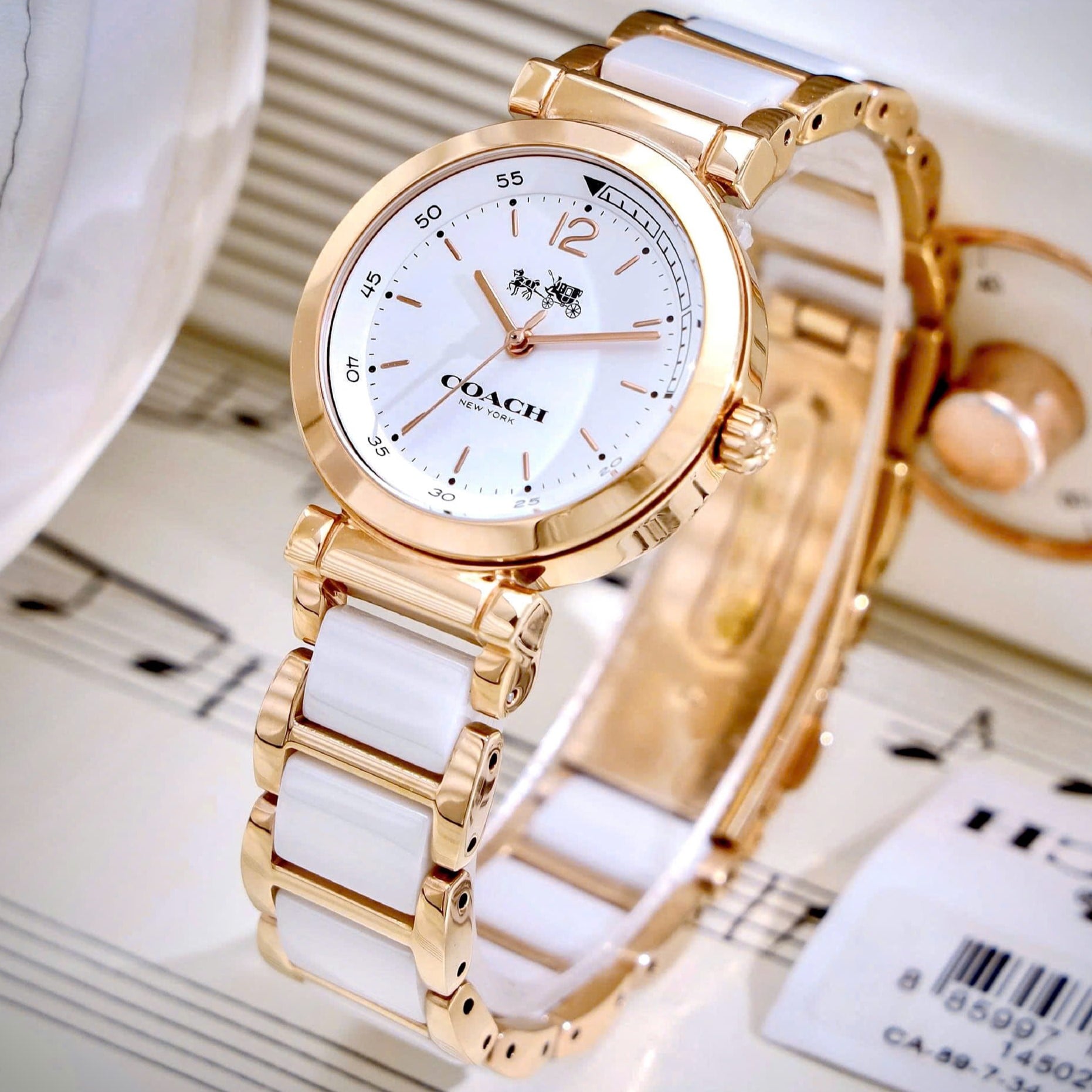 Đồng hồ Coach nữ Rose Gold White Ceramic Ladies Bracelet Watch 14502463 8