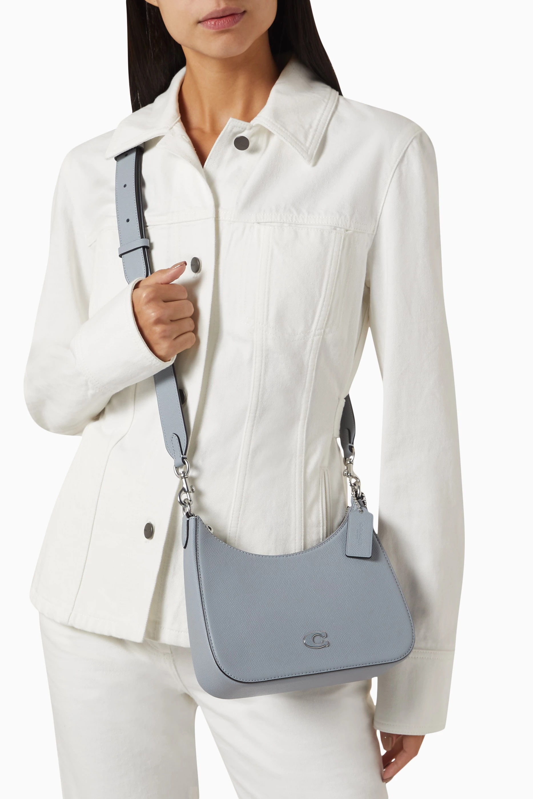 Túi đeo chéo Coach Hobo Crossbody Grey Crossgrain Leather With Signature Canvas CJ842 3