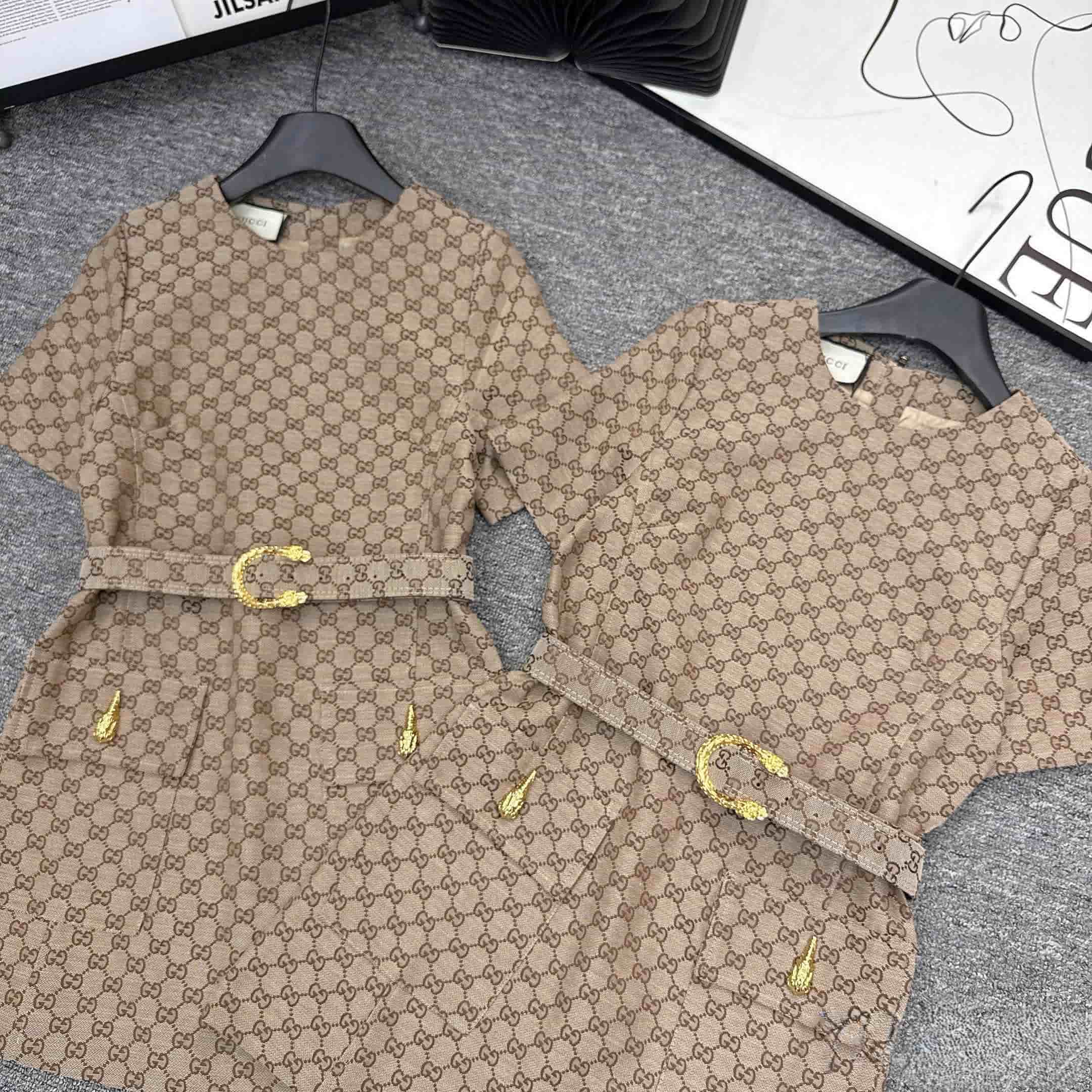 Áo đầm nữ Gucci tay ngắn cổ tròn kèm thắt lưng 3