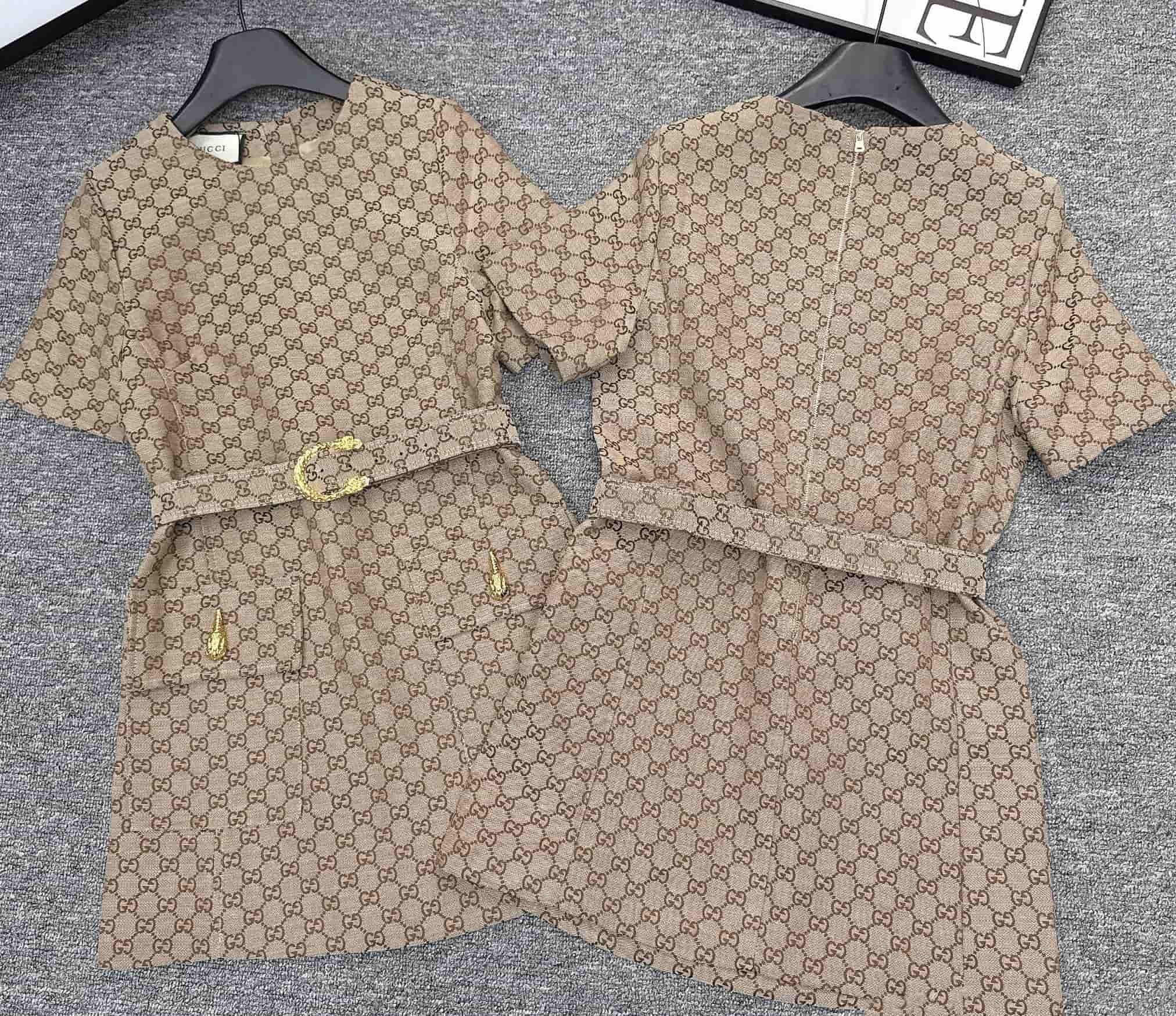 Áo đầm nữ Gucci tay ngắn cổ tròn kèm thắt lưng 8
