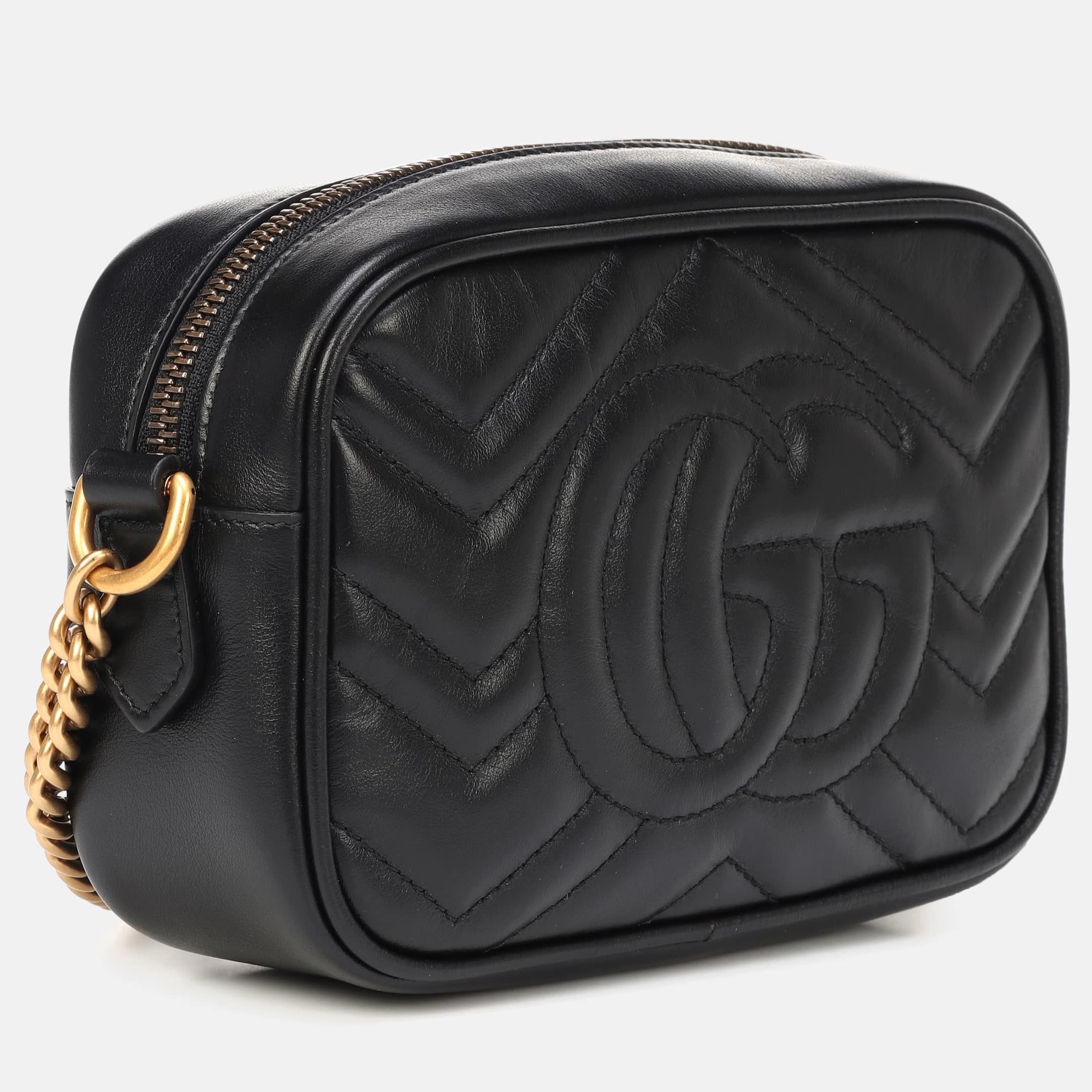Túi Gucci Marmont Mini Shoulder Bag Black Matelassé Chevron Leather With GG On The Back 4
