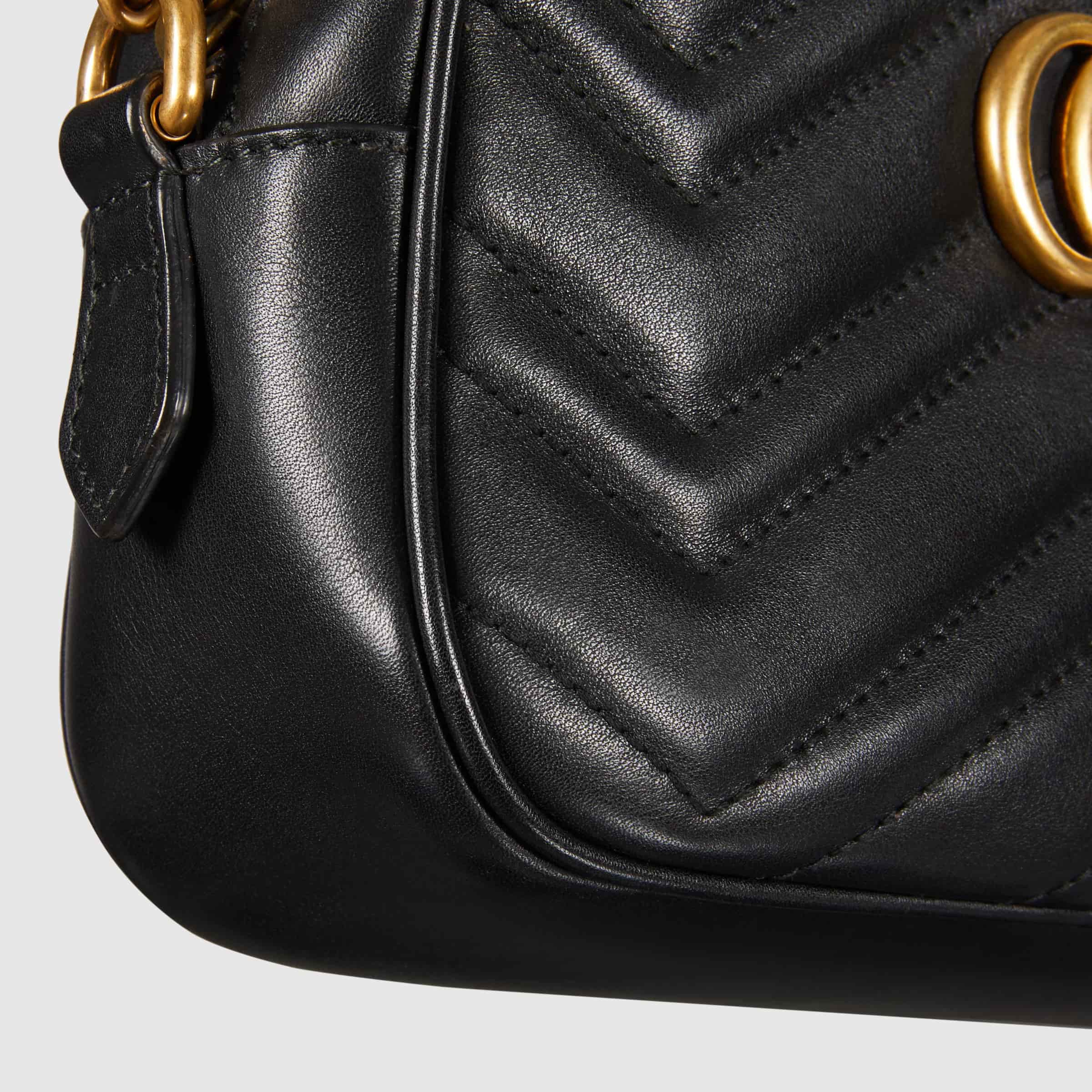 Túi Gucci Marmont Mini Shoulder Bag Black Matelassé Chevron Leather With GG On The Back 11