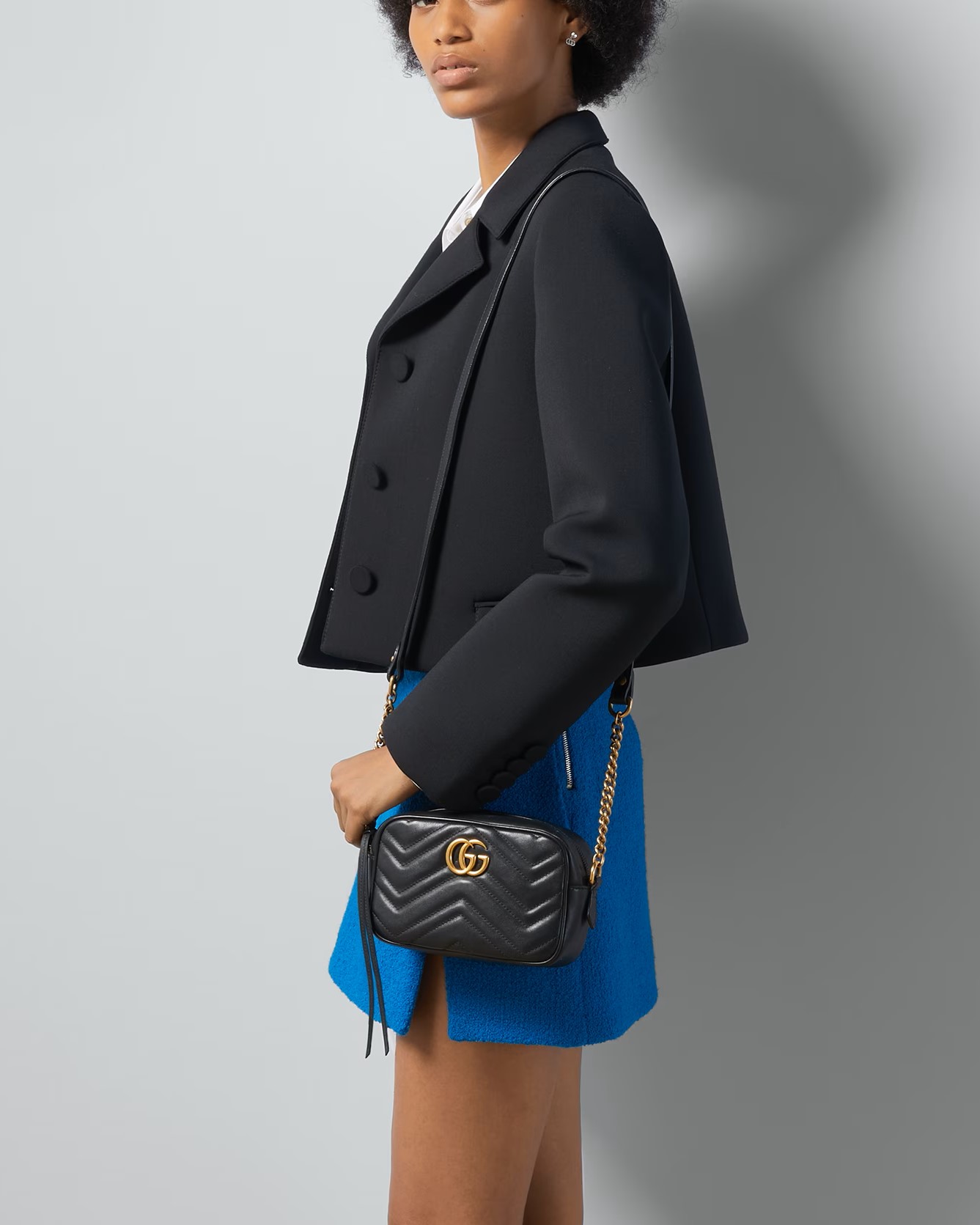 Túi Gucci Marmont Mini Shoulder Bag Black Matelassé Chevron Leather With GG On The Back 13