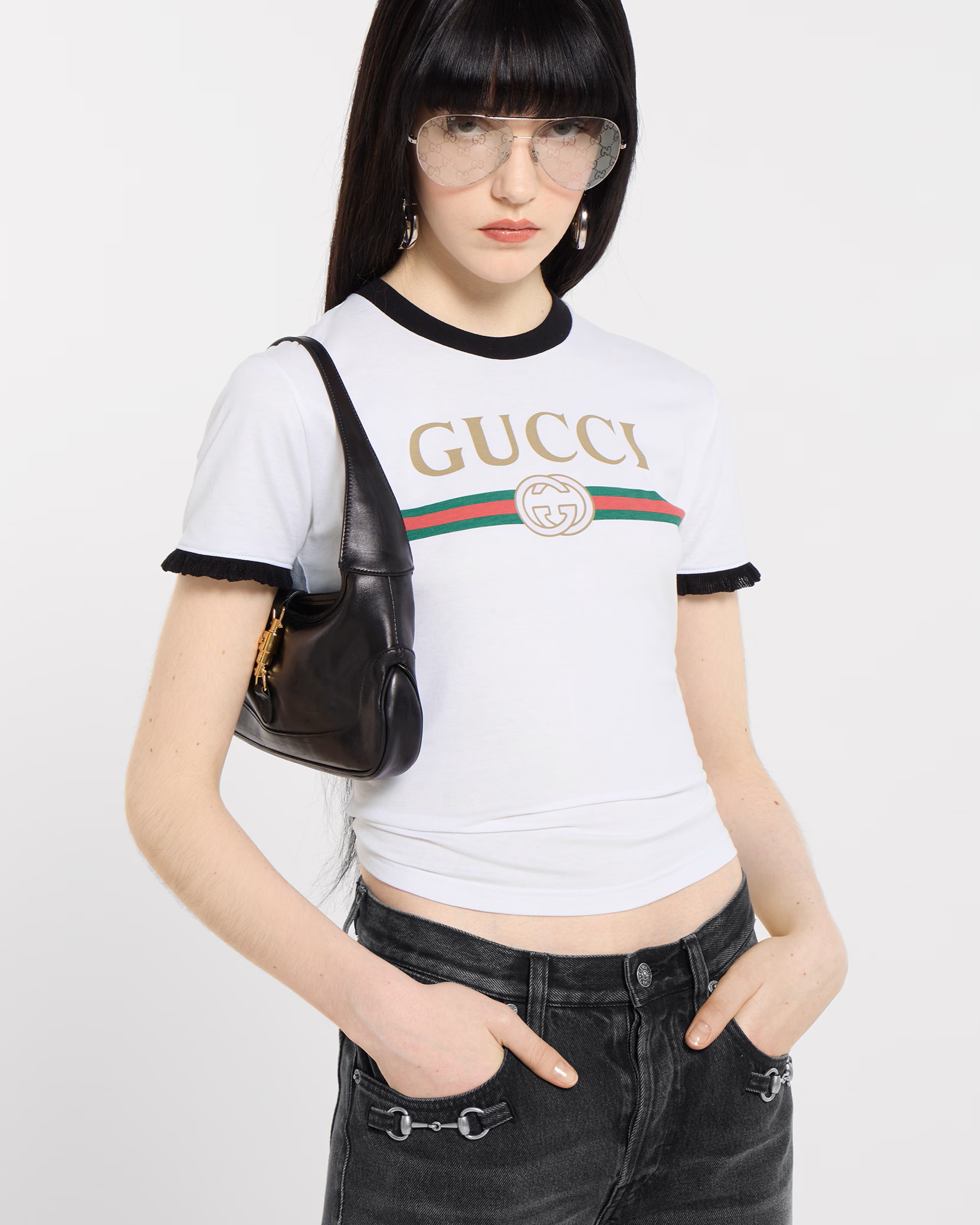 Áo thun Gucci Cotton Jersey T-shirt Gucci Web With Interlocking G Print White 7