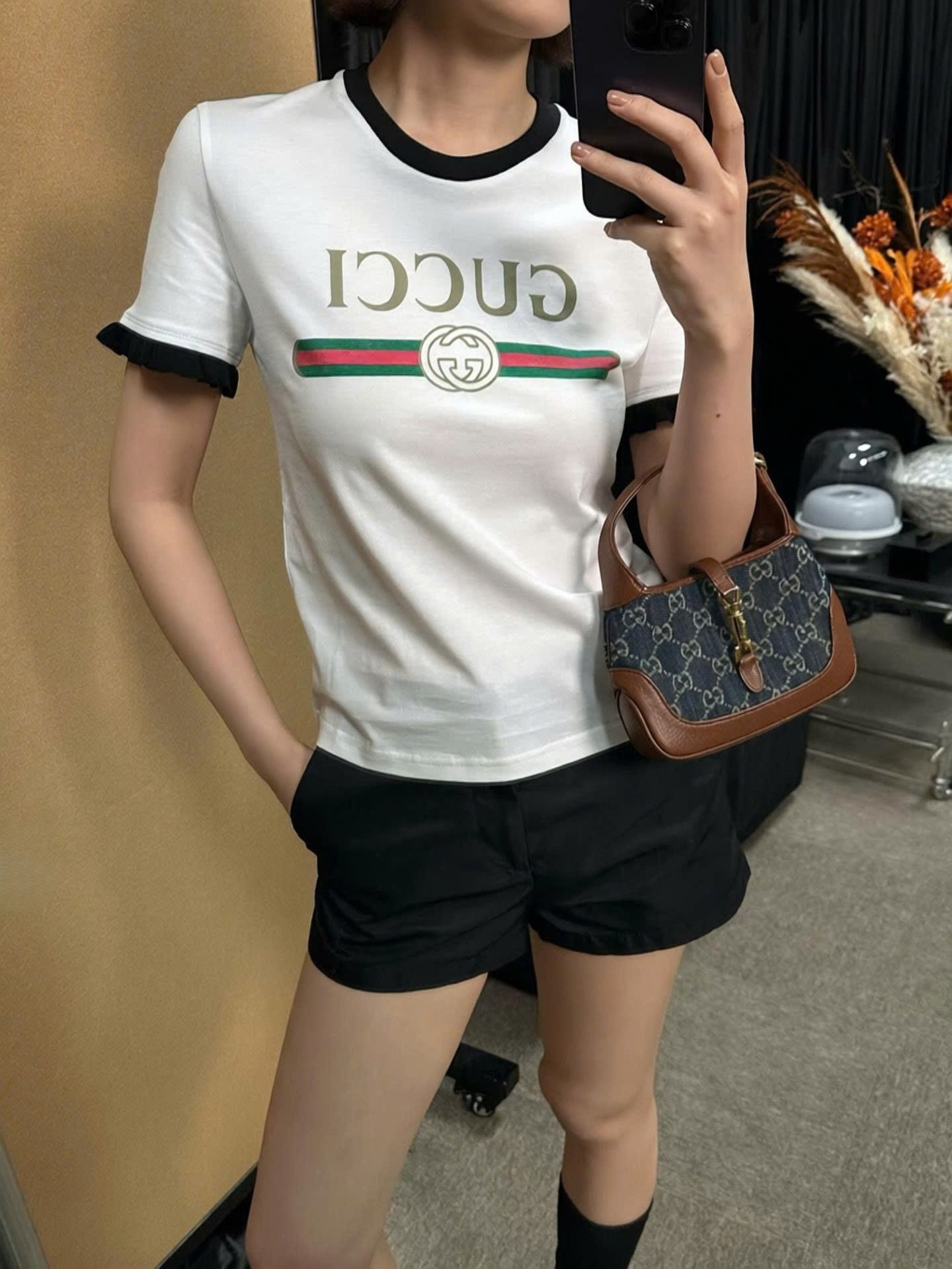 Áo thun Gucci Cotton Jersey T-shirt Gucci Web With Interlocking G Print White 10