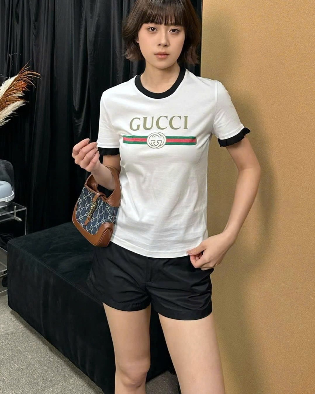 Áo thun Gucci Cotton Jersey T-shirt Gucci Web With Interlocking G Print White 4