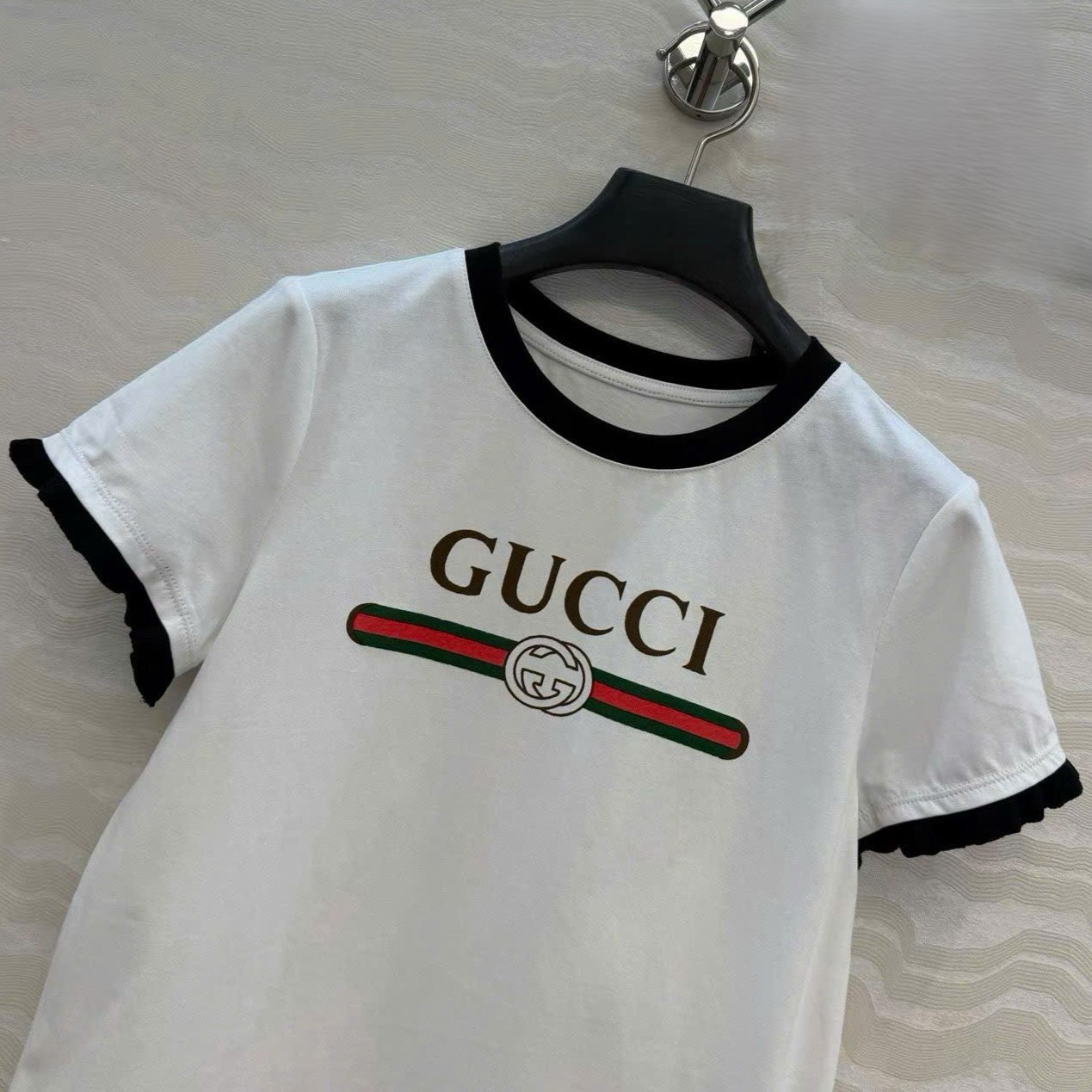 Áo thun Gucci Cotton Jersey T-shirt Gucci Web With Interlocking G Print White 5