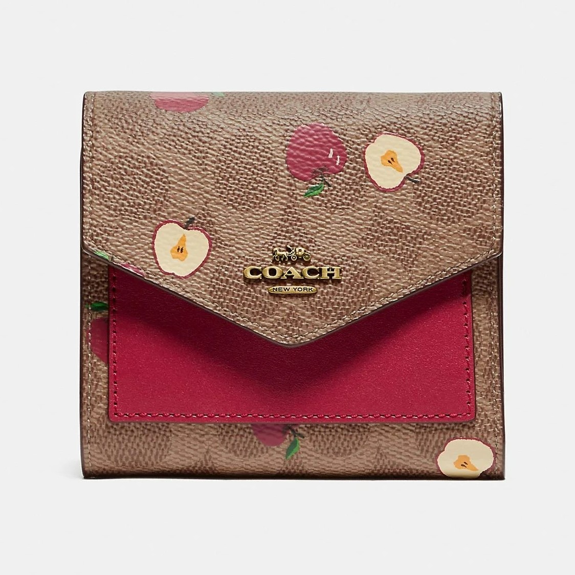 VÍ NGẮN NỮ COACH TRÁI TÁO SMALL WALLET IN SIGNATURE CANVAS WITH SCATTERED APPLE PRINT 3