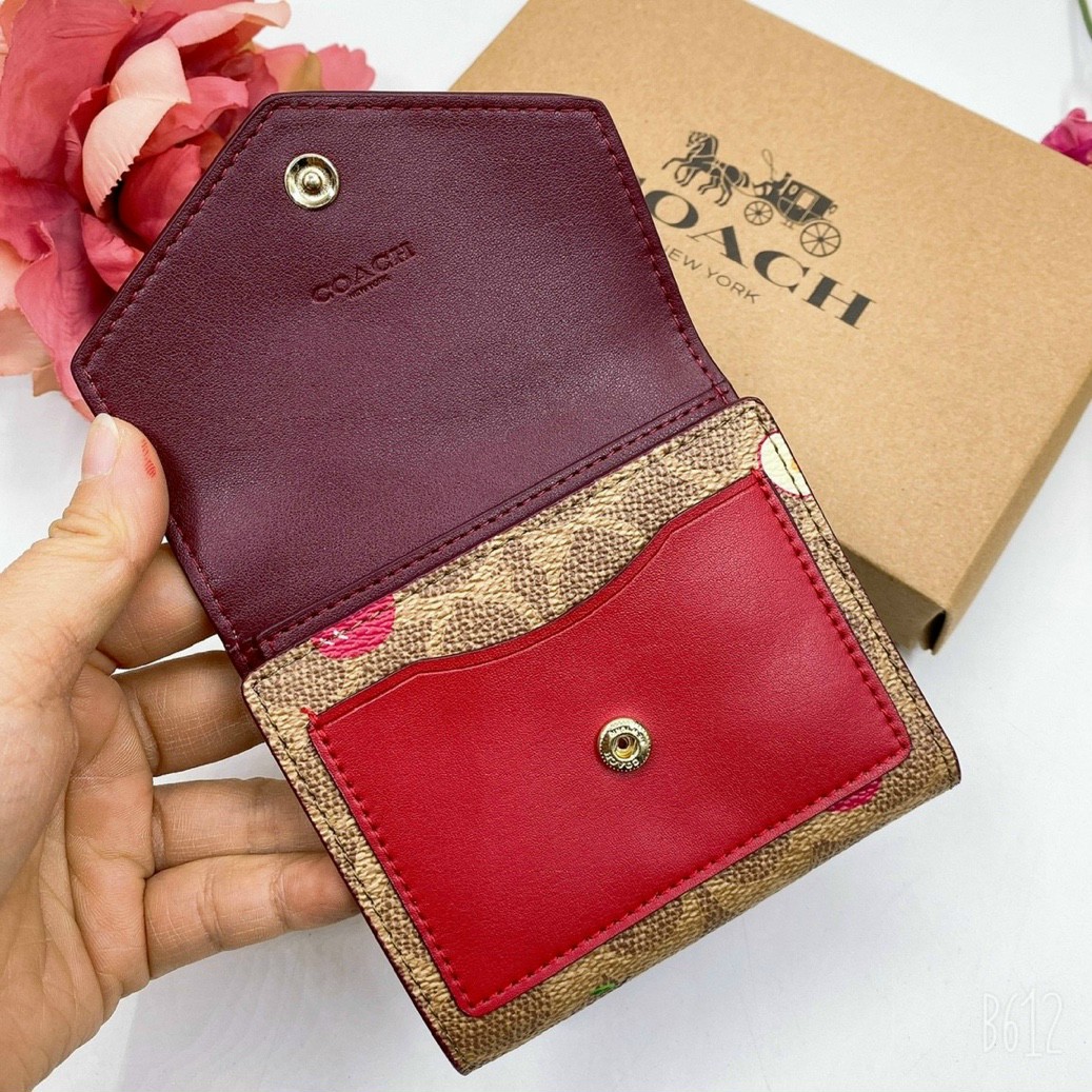 VÍ NGẮN NỮ COACH TRÁI TÁO SMALL WALLET IN SIGNATURE CANVAS WITH SCATTERED APPLE PRINT 4