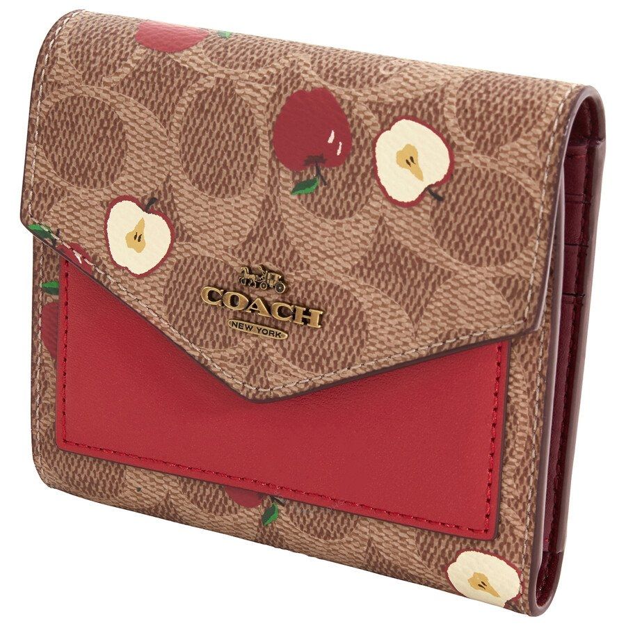 VÍ NGẮN NỮ COACH TRÁI TÁO SMALL WALLET IN SIGNATURE CANVAS WITH SCATTERED APPLE PRINT 1