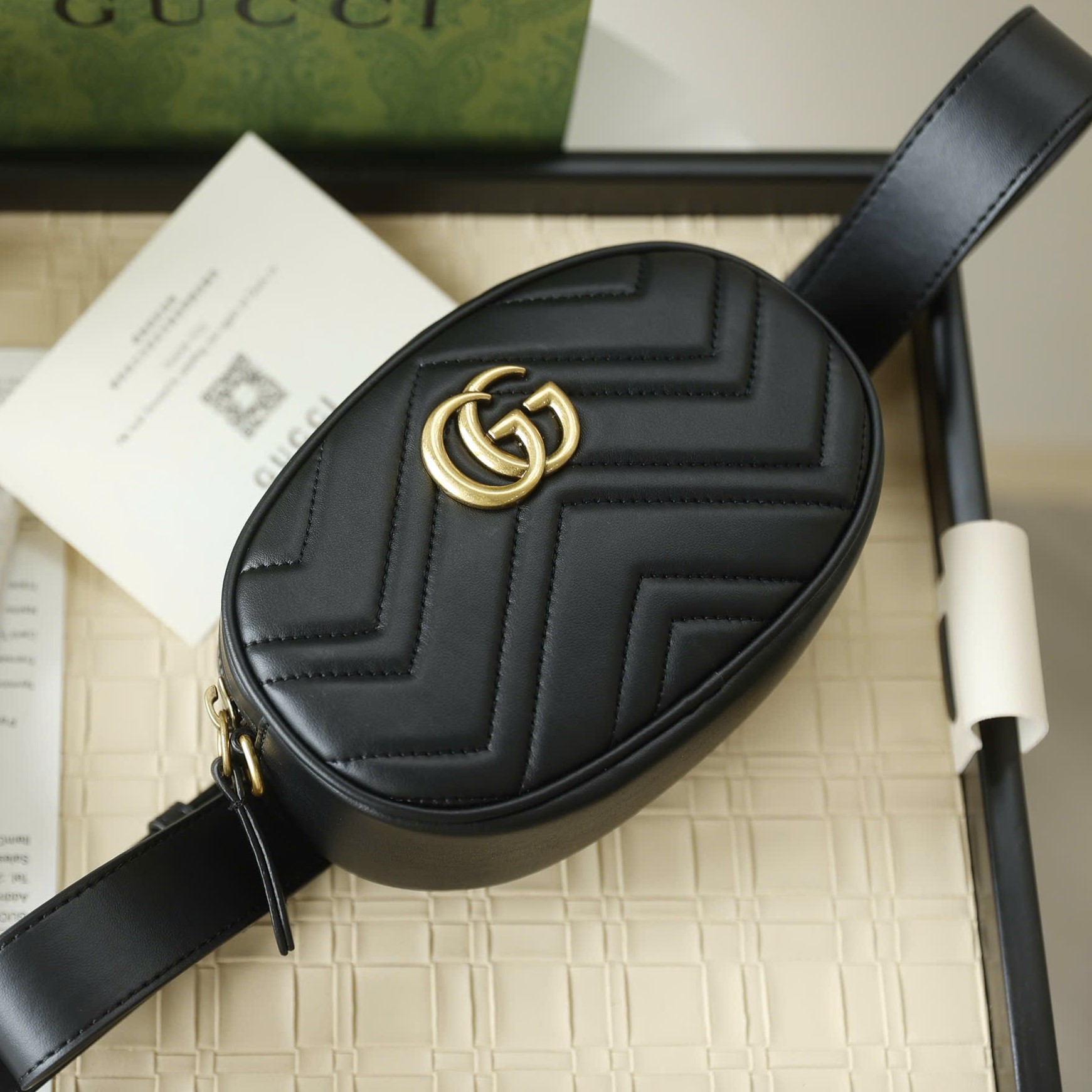 Túi đeo bụng Gucci GG Marmont Matelassé Leather Belt Bag Black 8