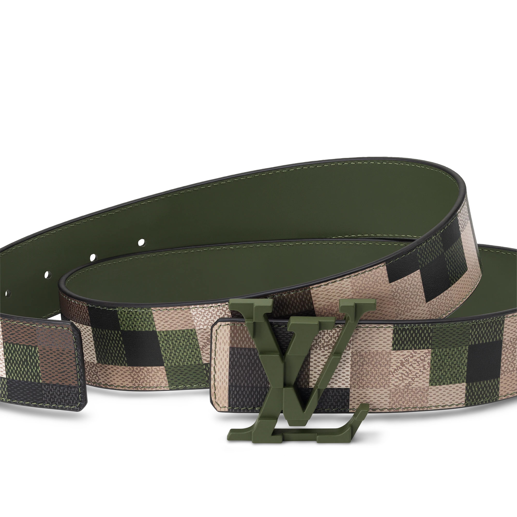 Dây nịt LV nam Louis Vuitton Mega Pixel 40mm Reversible Belt Green Damoflage Damier 3