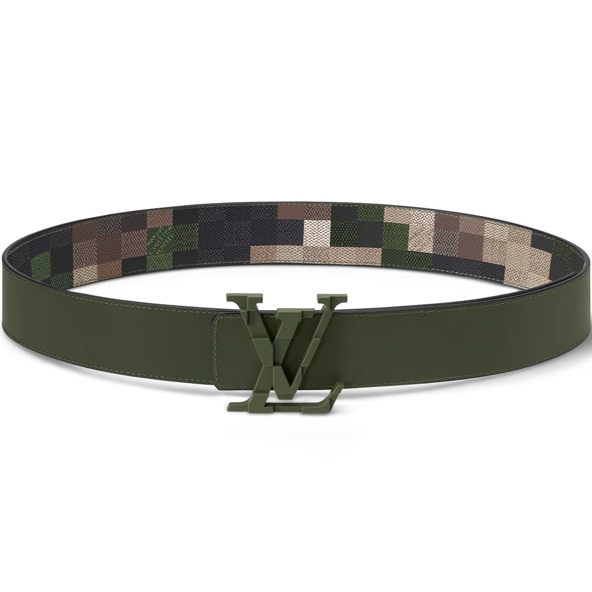 Dây nịt LV nam Louis Vuitton Mega Pixel 40mm Reversible Belt Green Damoflage Damier 4