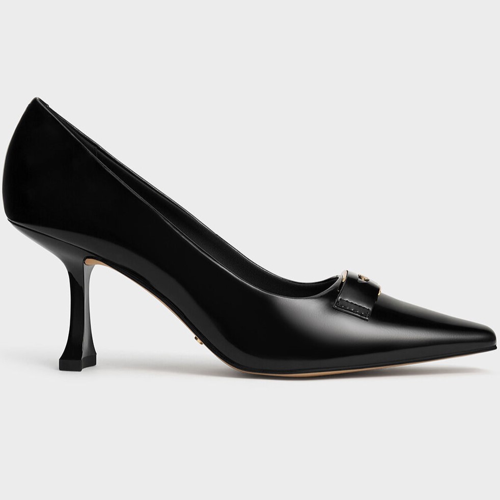 Giày Charles and Keith Leather Sculptural-Heel Square-Toe Pumps Black Box SL1-61720052 4
