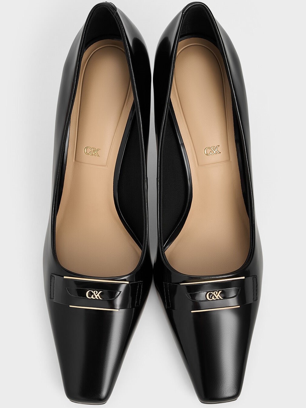 Giày Charles and Keith Leather Sculptural-Heel Square-Toe Pumps Black Box SL1-61720052 7