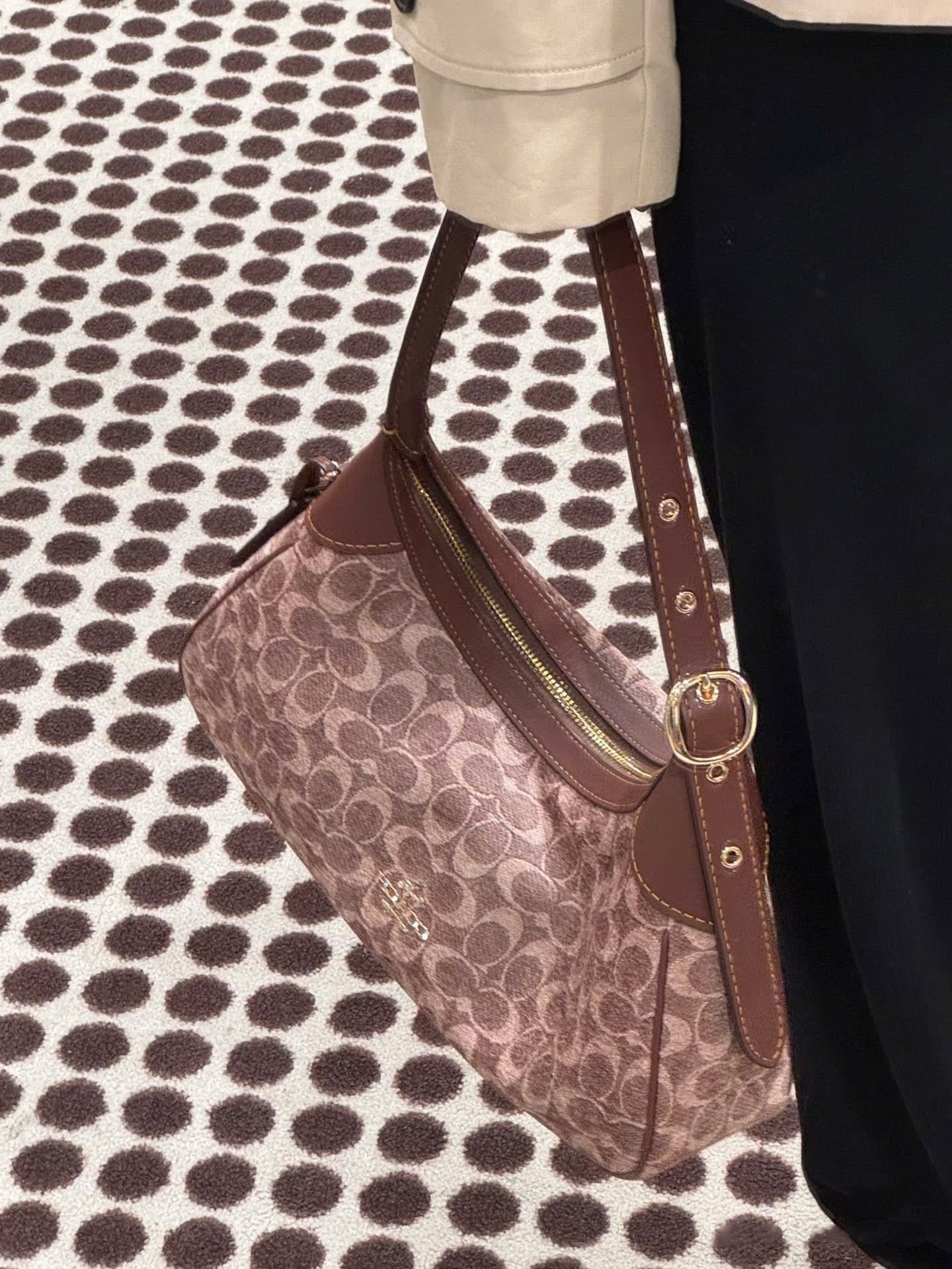 Túi Coach Ella Small Shoulder Bag In Signature Chenille Vintage Brown CDV37 10