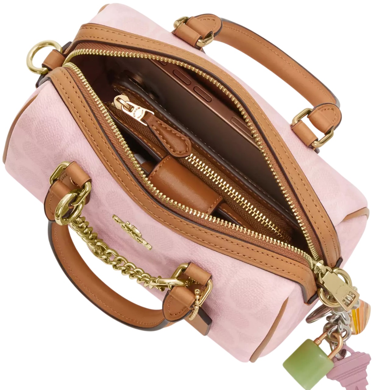 Túi Coach Mini Rowan Crossbody Bag In Signature Canvas With Charms Powder Pink CEK79 9