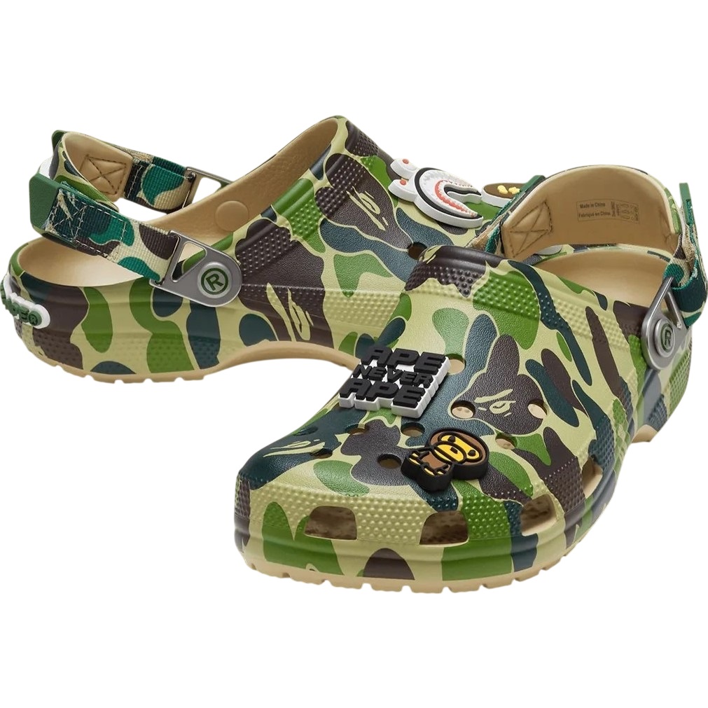 Dép Crocs x Bape Classic Clog Carnation A Bathing Ape ABC Camo Print Chai 209627-212 2