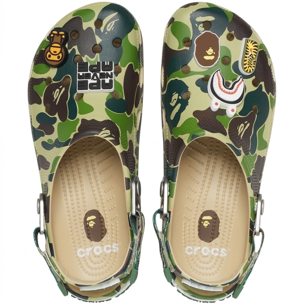 Dép Crocs x Bape Classic Clog Carnation A Bathing Ape ABC Camo Print Chai 209627-212 7