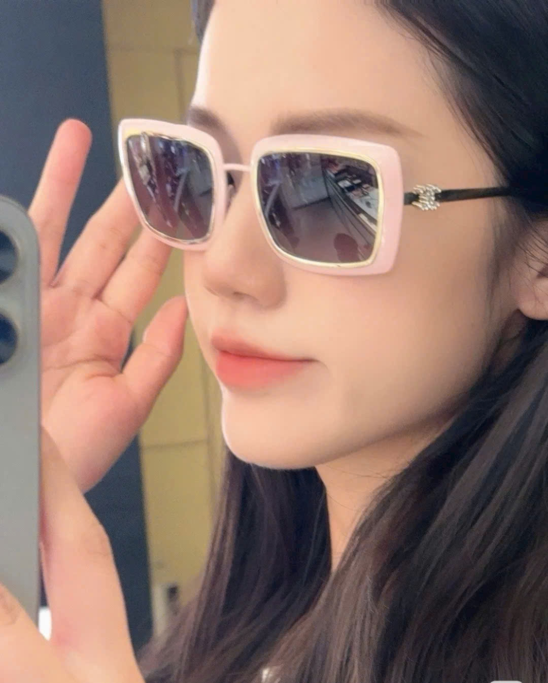 Kính mát Chanel Rectangle Sunglasses Metal Pale Pink 9576B 6