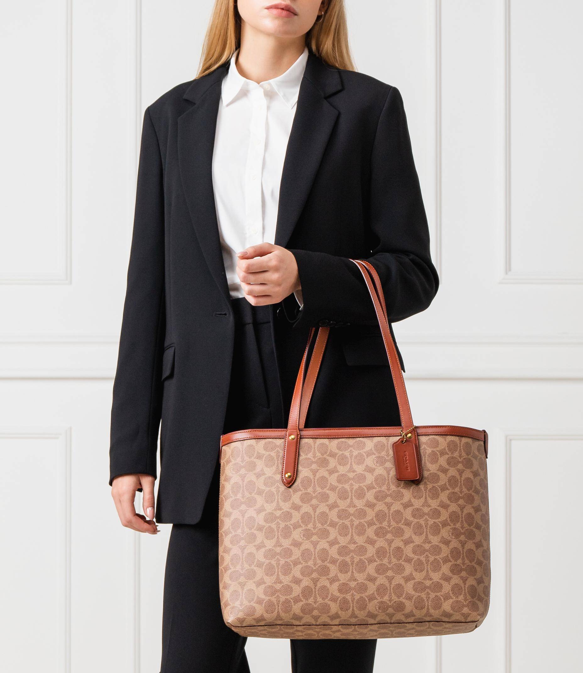 Túi Coach Central Tote With Zip In Signature Canvas Sand Brown 69422 6