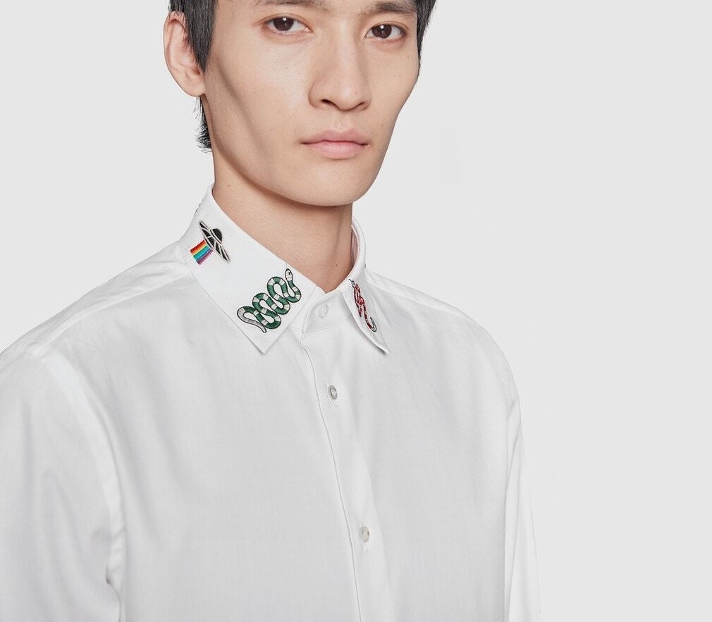 Áo Gucci Nam White Symbols Shirt with Snake Eye and UFO Design 5