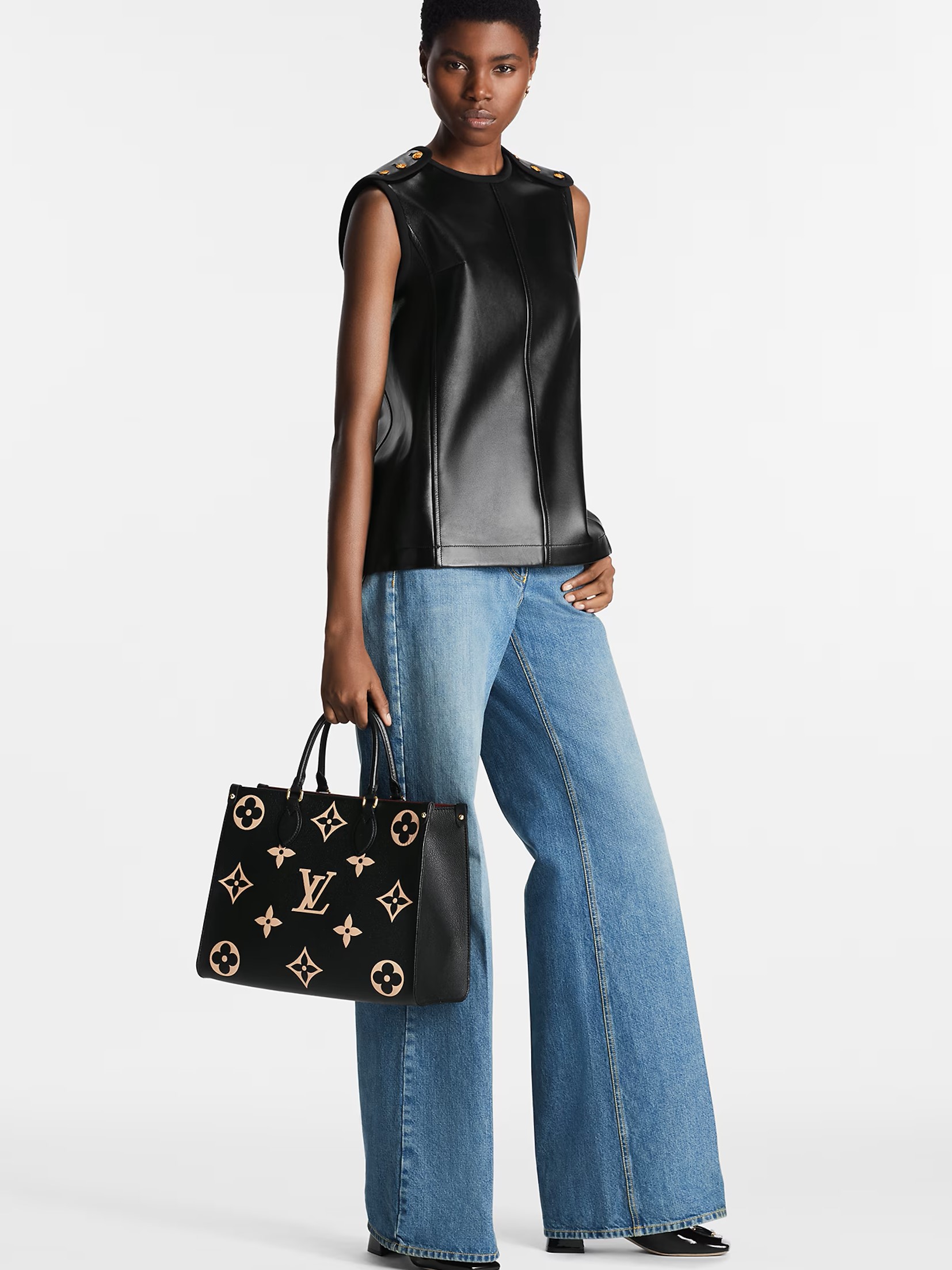 Túi Louis Vuitton Onthego MM Tote Bag Bicolor Monogram Empreinte Leather Black M45495 3