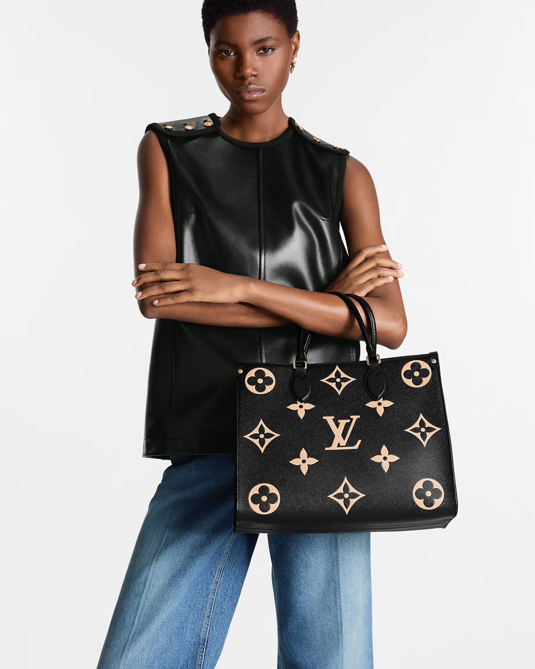 Túi Louis Vuitton Onthego MM Tote Bag Bicolor Monogram Empreinte Leather Black M45495 9