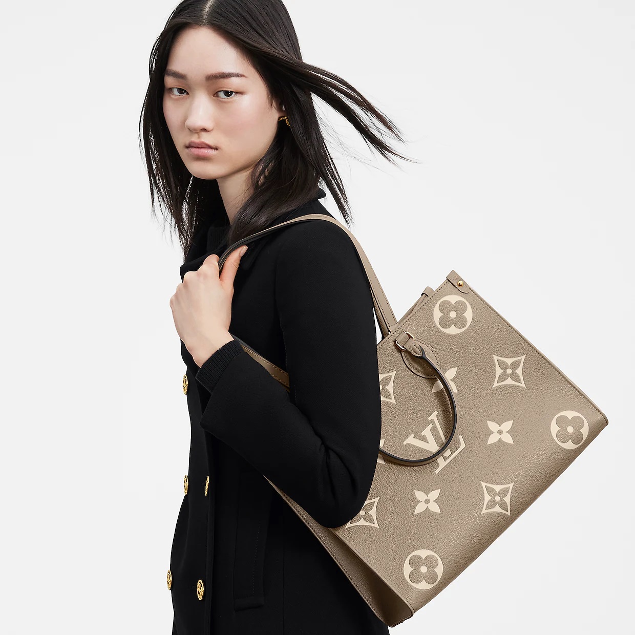 Túi Louis Vuitton Onthego MM Tote Bag Bicolor Monogram Empreinte Leather Tourterelle Grey M45494 6