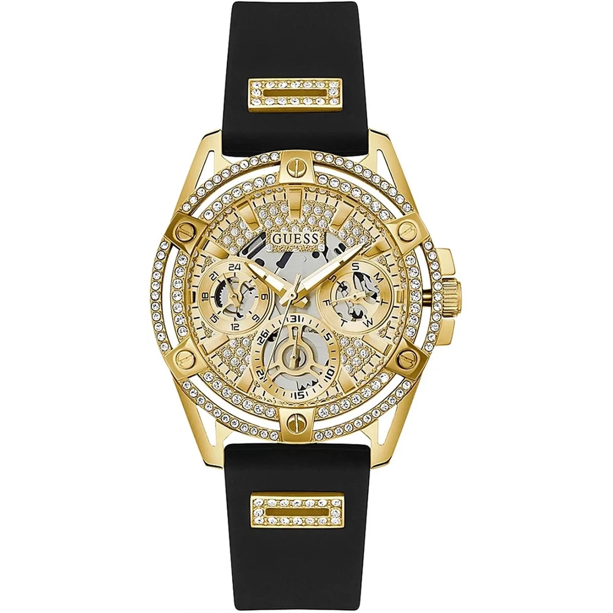 ĐỒNG HỒ GUESS GOLD-TONE MULTI-FUNCTION BLACK SILICONE WATCH GW0536L3 4