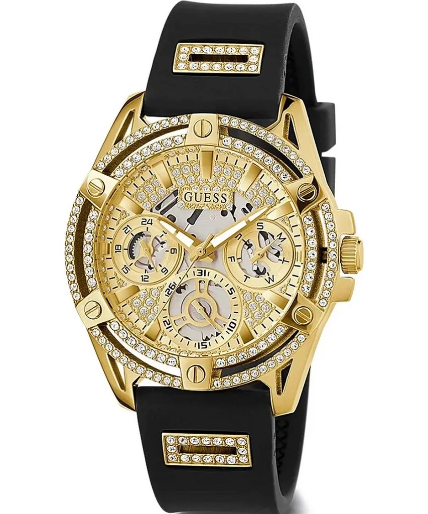 ĐỒNG HỒ GUESS GOLD-TONE MULTI-FUNCTION BLACK SILICONE WATCH GW0536L3 6