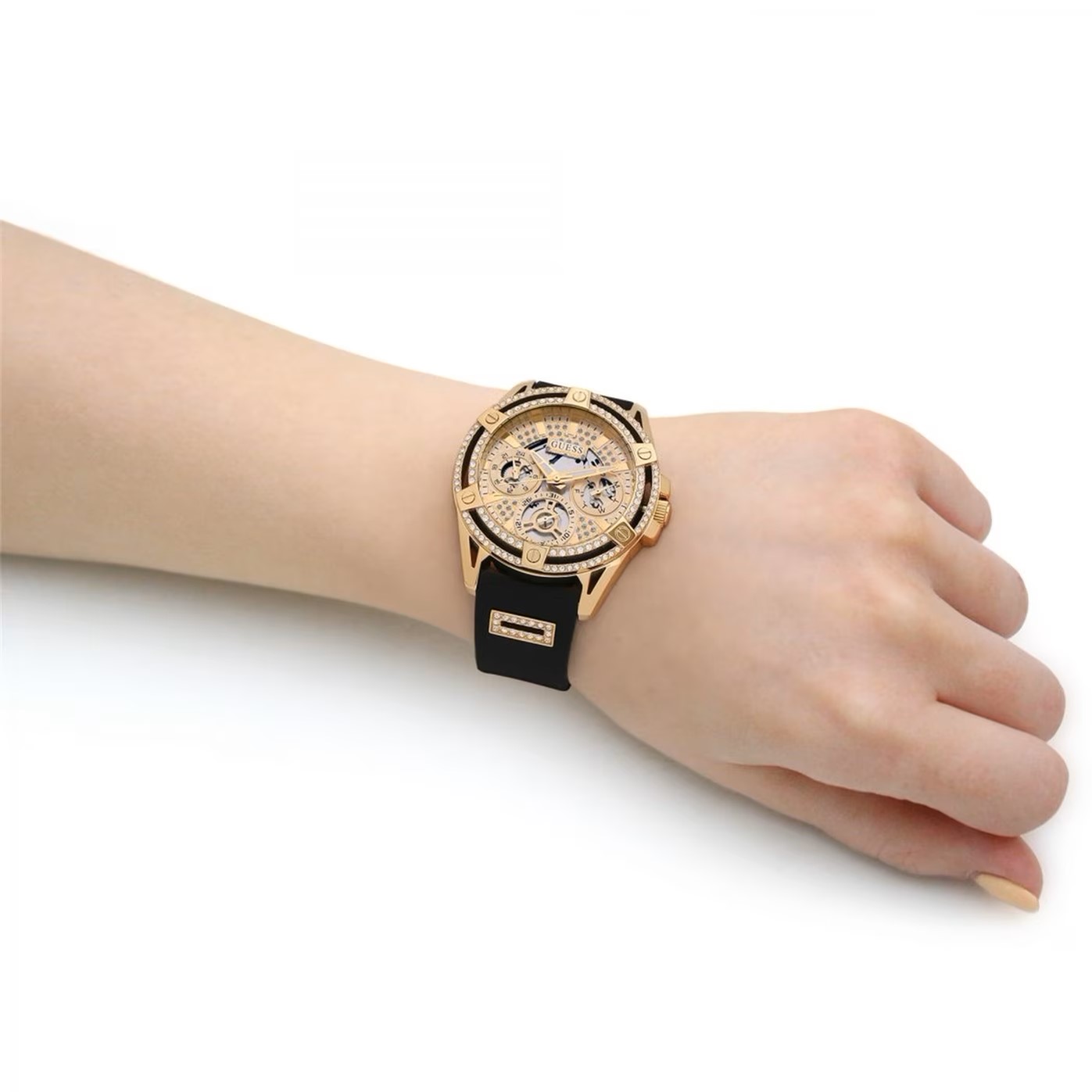 ĐỒNG HỒ GUESS GOLD-TONE MULTI-FUNCTION BLACK SILICONE WATCH GW0536L3 9