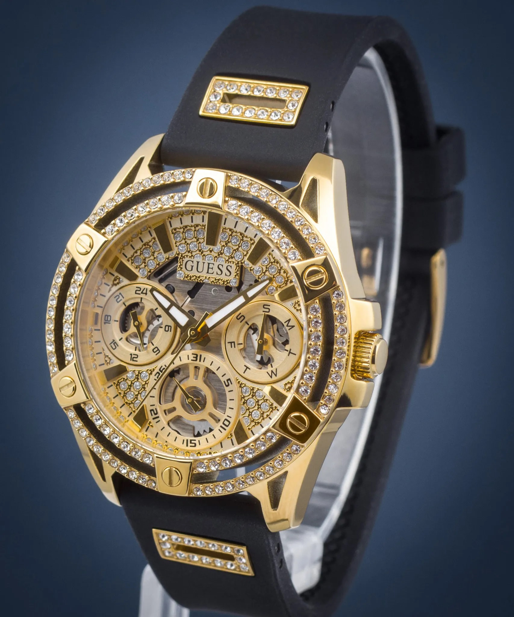 ĐỒNG HỒ GUESS GOLD-TONE MULTI-FUNCTION BLACK SILICONE WATCH GW0536L3 10