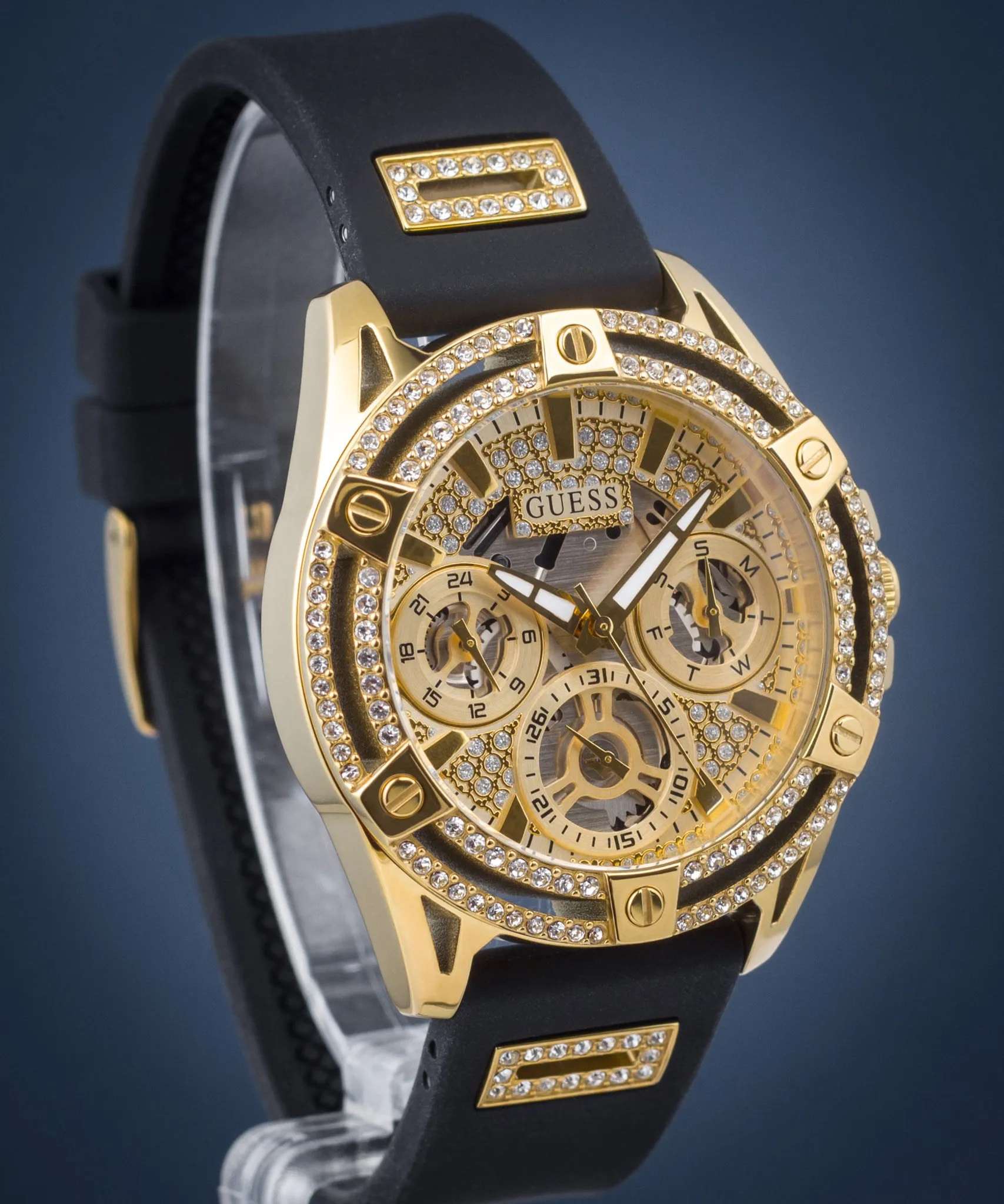ĐỒNG HỒ GUESS GOLD-TONE MULTI-FUNCTION BLACK SILICONE WATCH GW0536L3 13