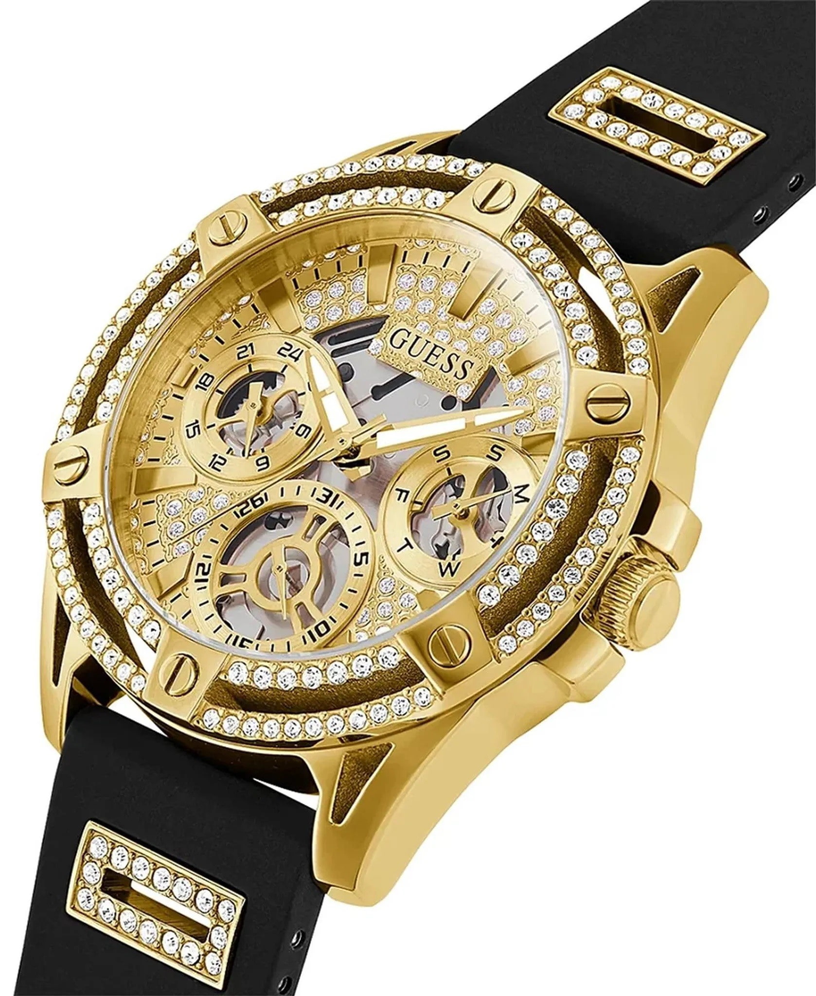 ĐỒNG HỒ GUESS GOLD-TONE MULTI-FUNCTION BLACK SILICONE WATCH GW0536L3 14